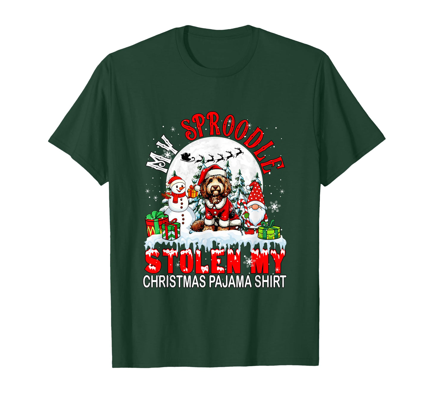My Sproodle Stolen My Christmas Pajama Shirt Santa Dog Owner T-Shirt