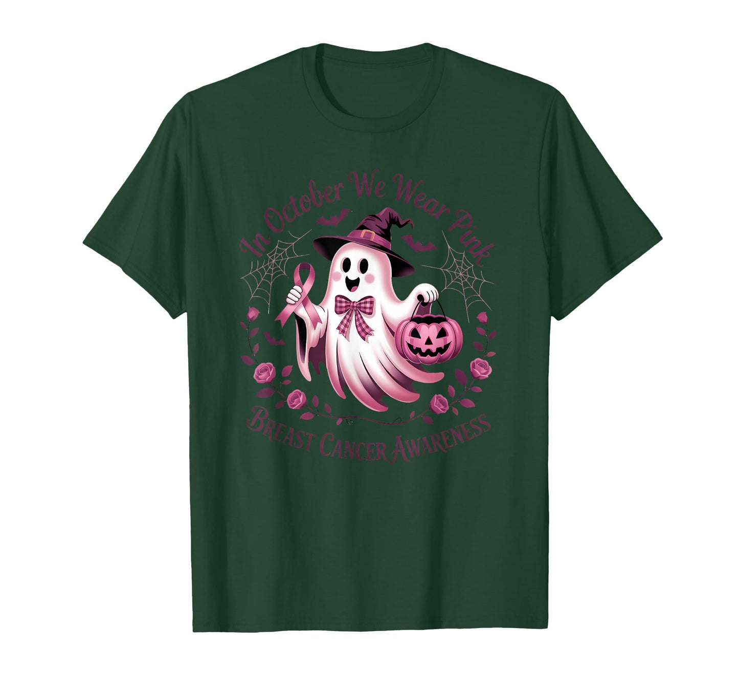 in October We Wear Pink Ghost Breast Cancer Awareness T-Shirt