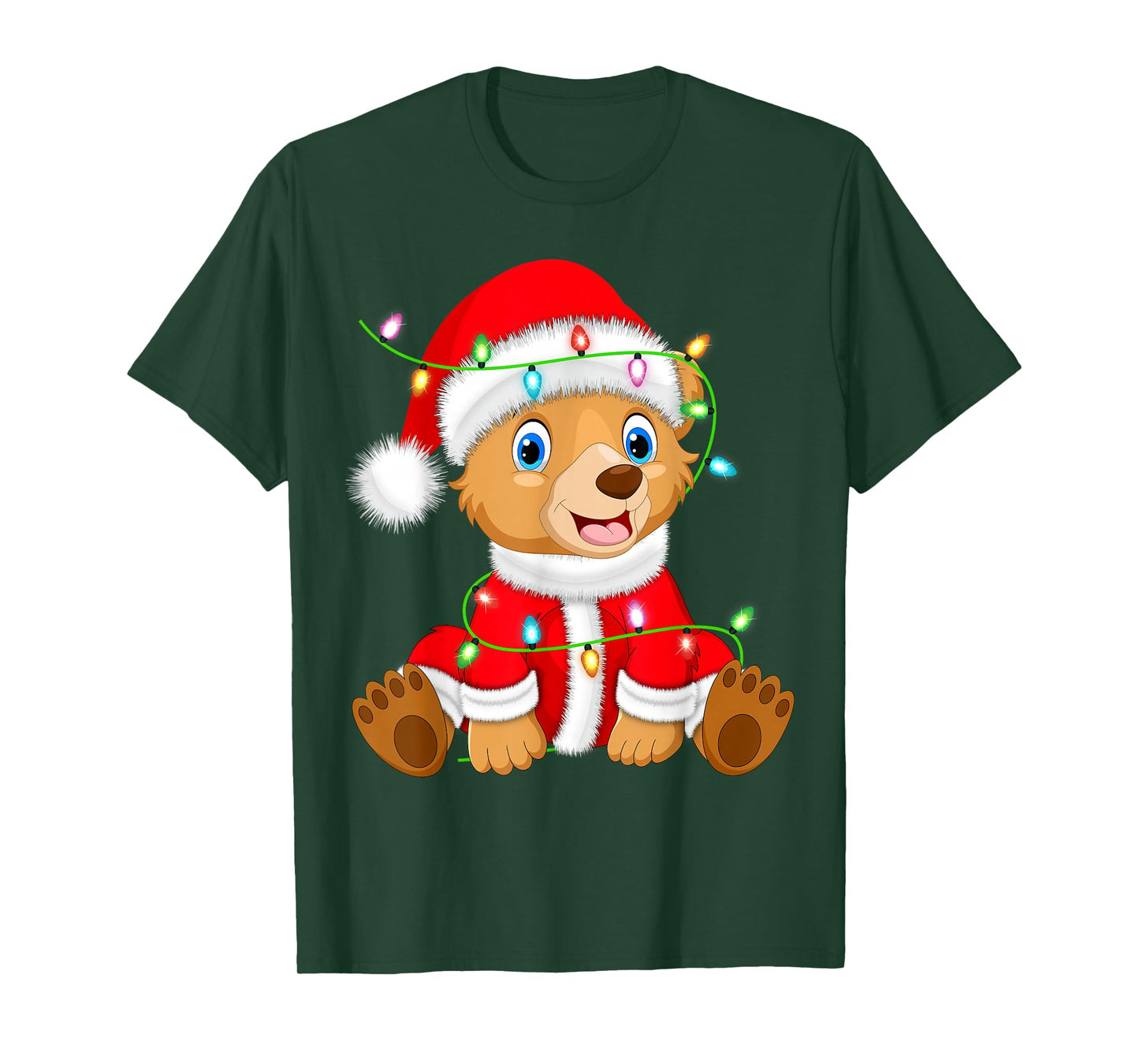 Bear Christmas Lights Santa Costume Cute Animal Xmas T-Shirt