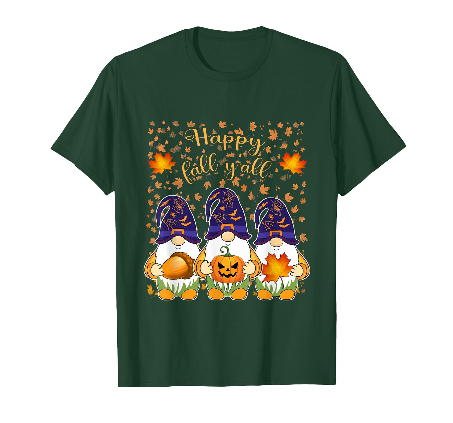 Autumn Fall Leaves Halloween Witch Gnomes Happy Fall Y'all T-Shirt