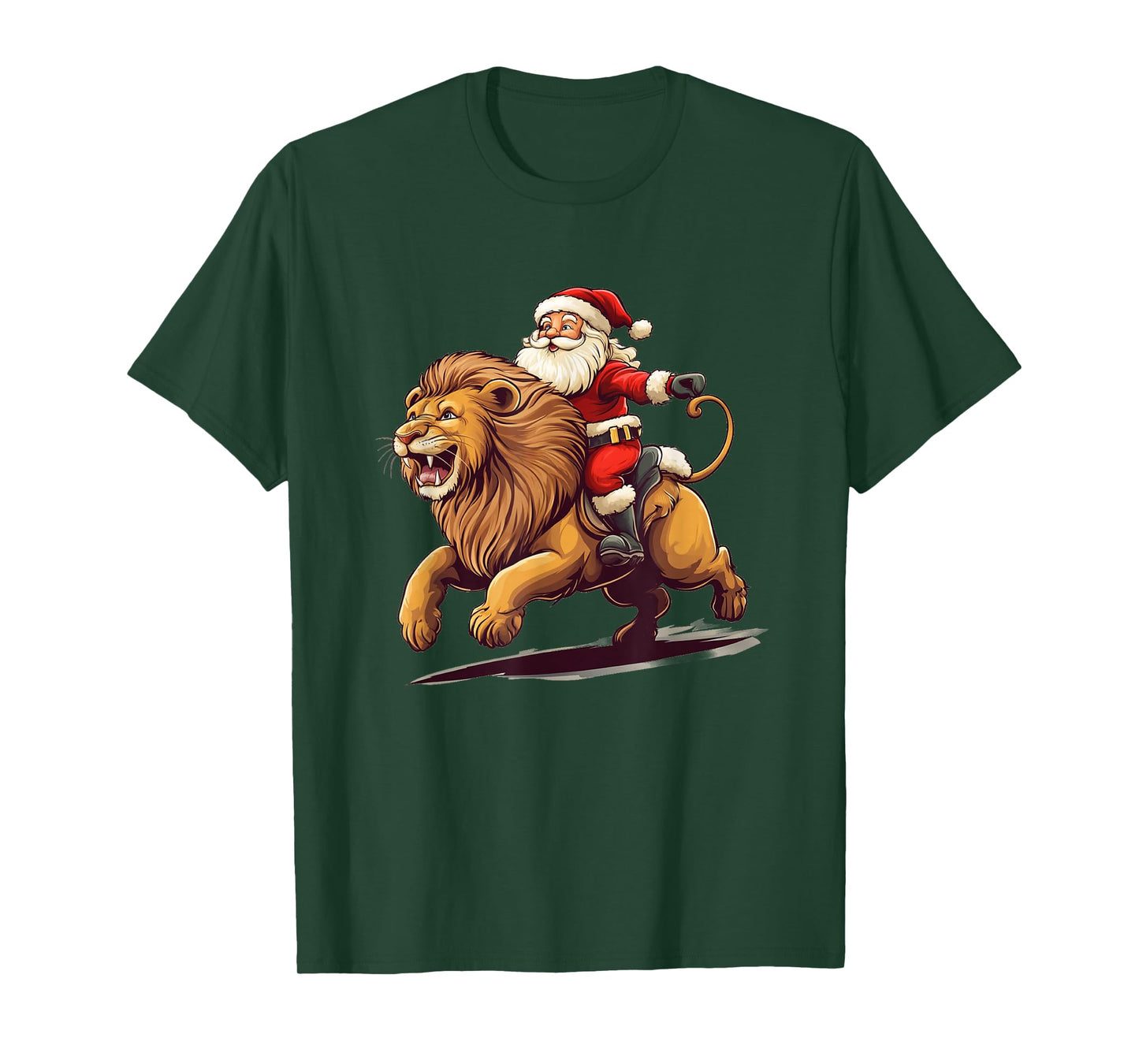 Festive Lion Ride with Santa Claus Leading The Way T-Shirt