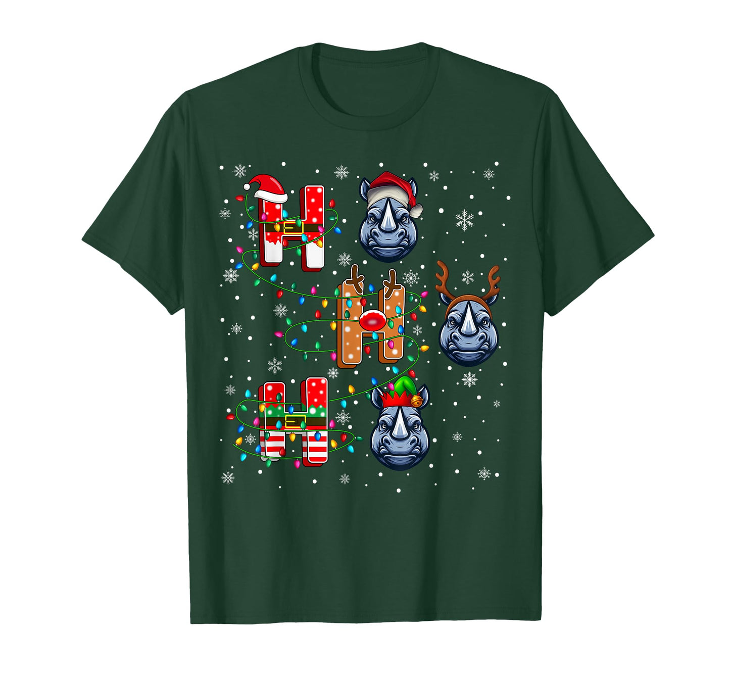 Ho Ho Ho Santa Reindeer Hat Elf Rhino Animal Christmas T-Shirt