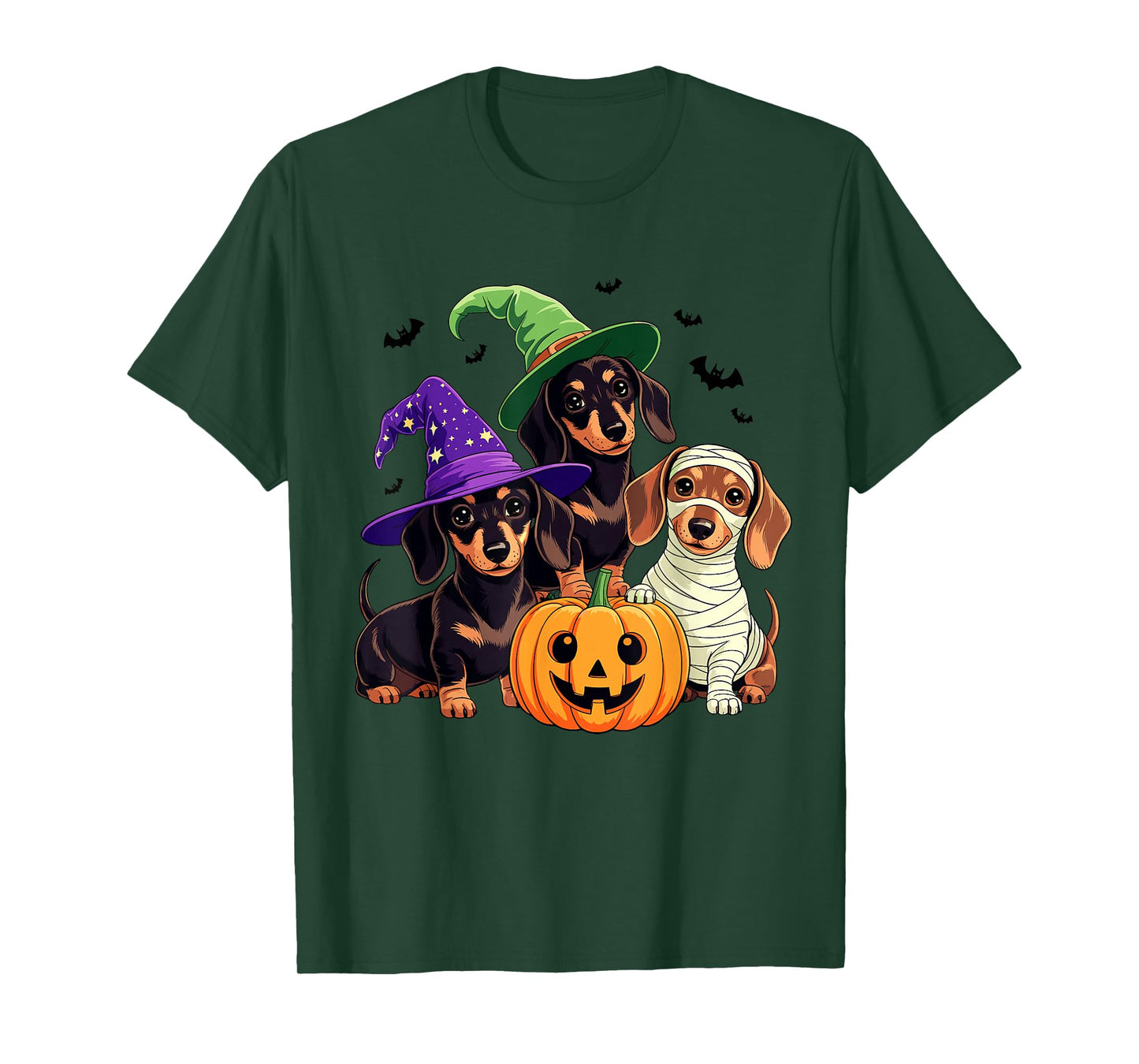 Halloween Dachshund Pumpkin Witch Mummy Dogs Spooky Fun T-Shirt