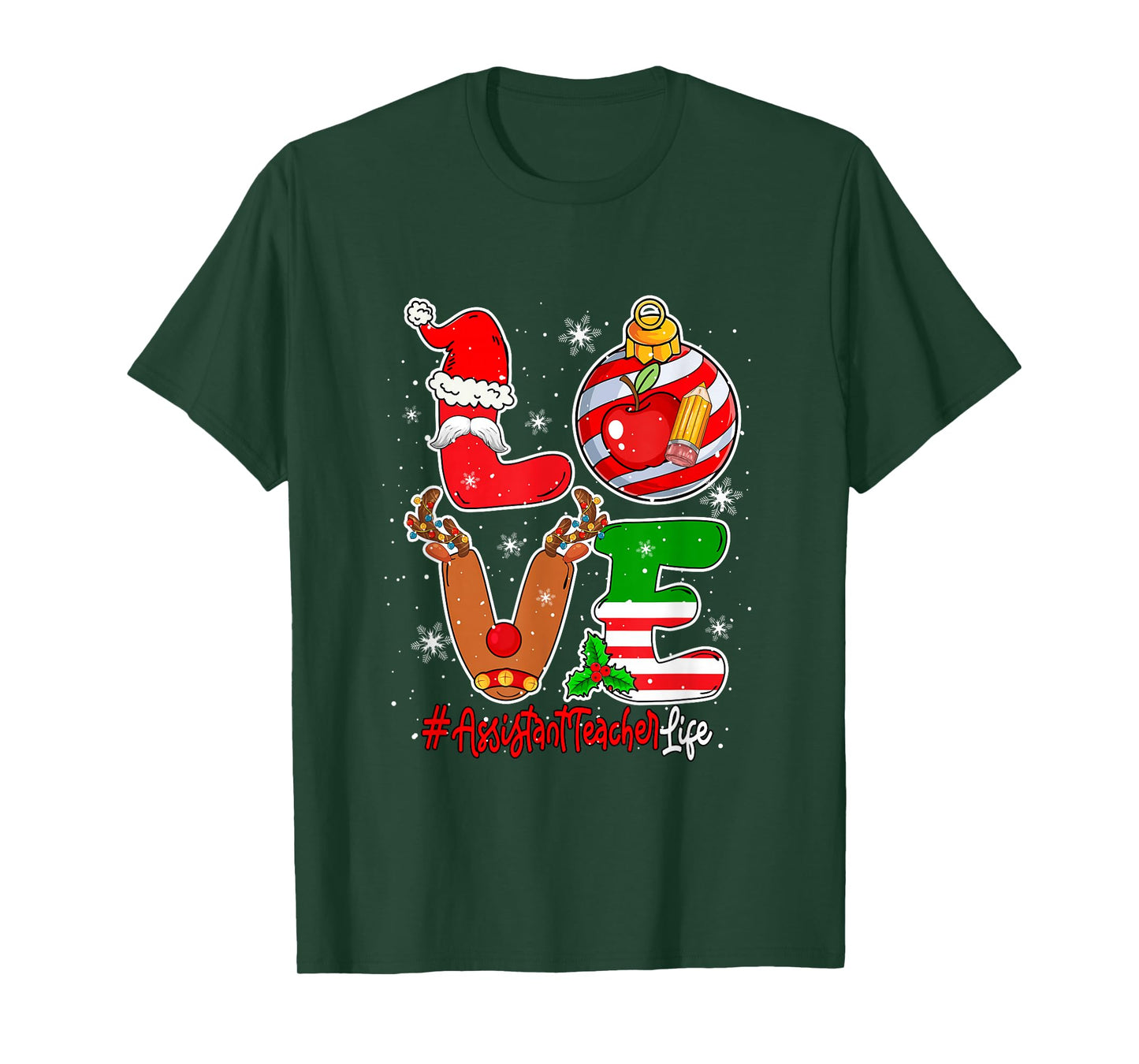Love Assistant Teacher Christmas Santa Reindeer Job Team T-Shirt