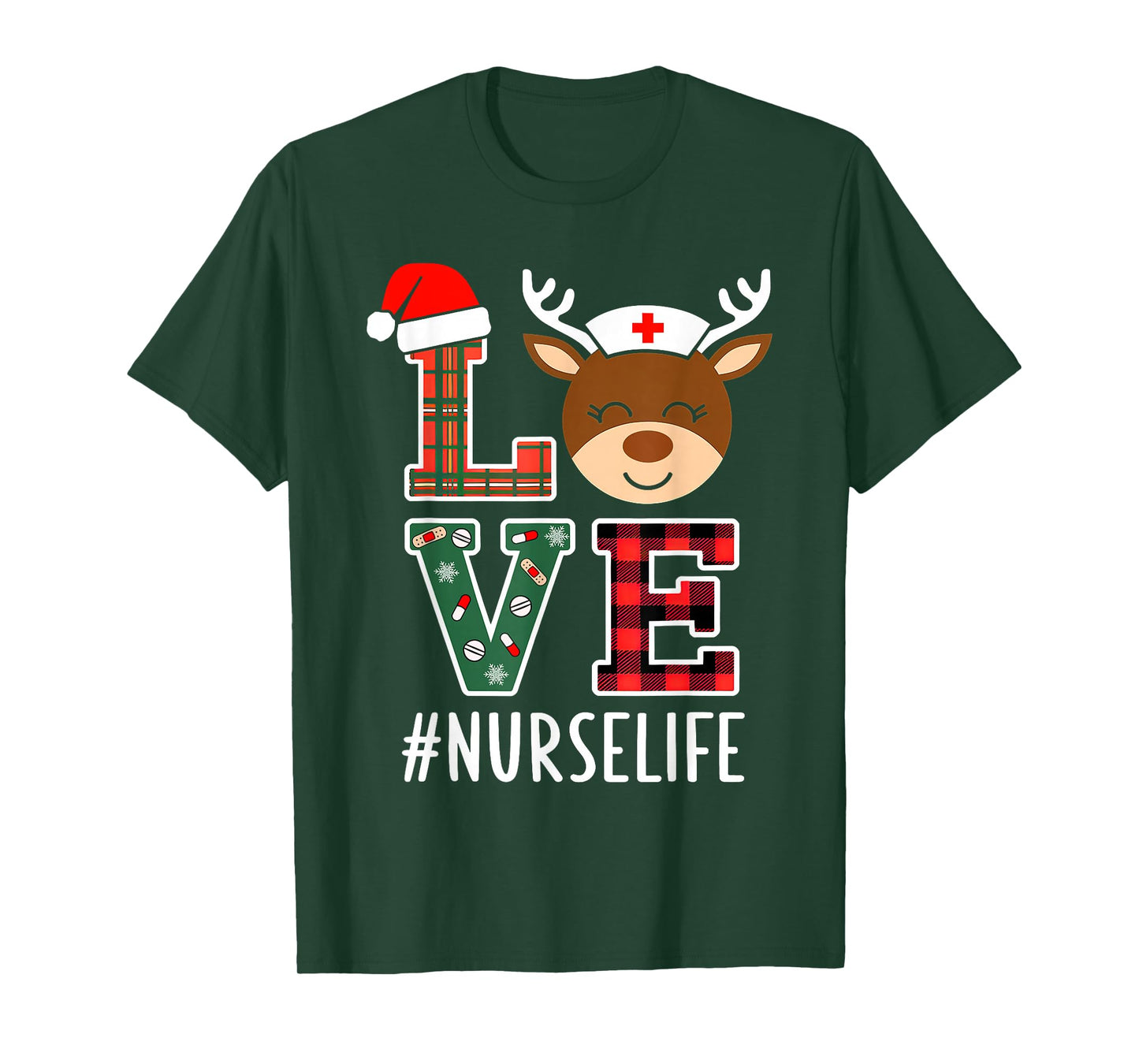 Love Nurse Life Nursing Christmas Reindeer Xmas Pajamas T-Shirt