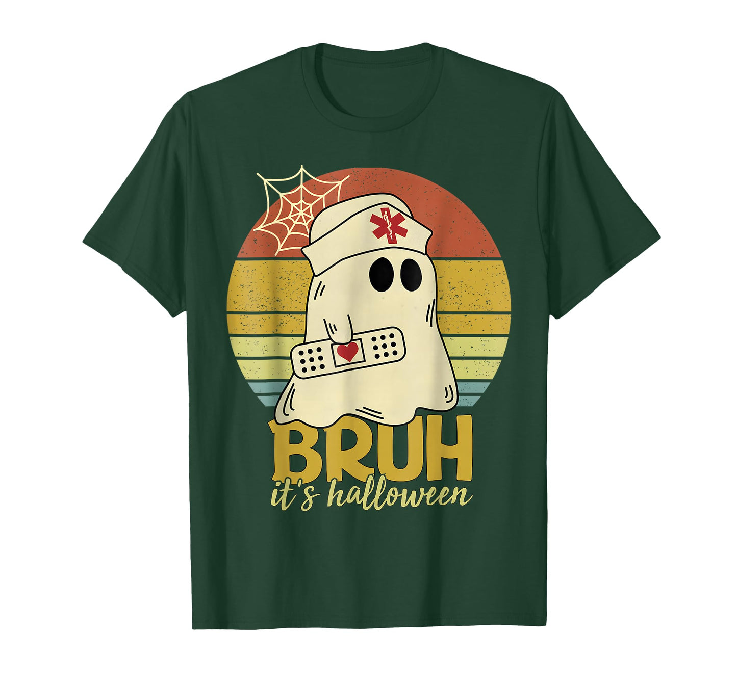 Bruh It’s Halloween Nurse Ghost Costume Funny Spooky Retro T-Shirt