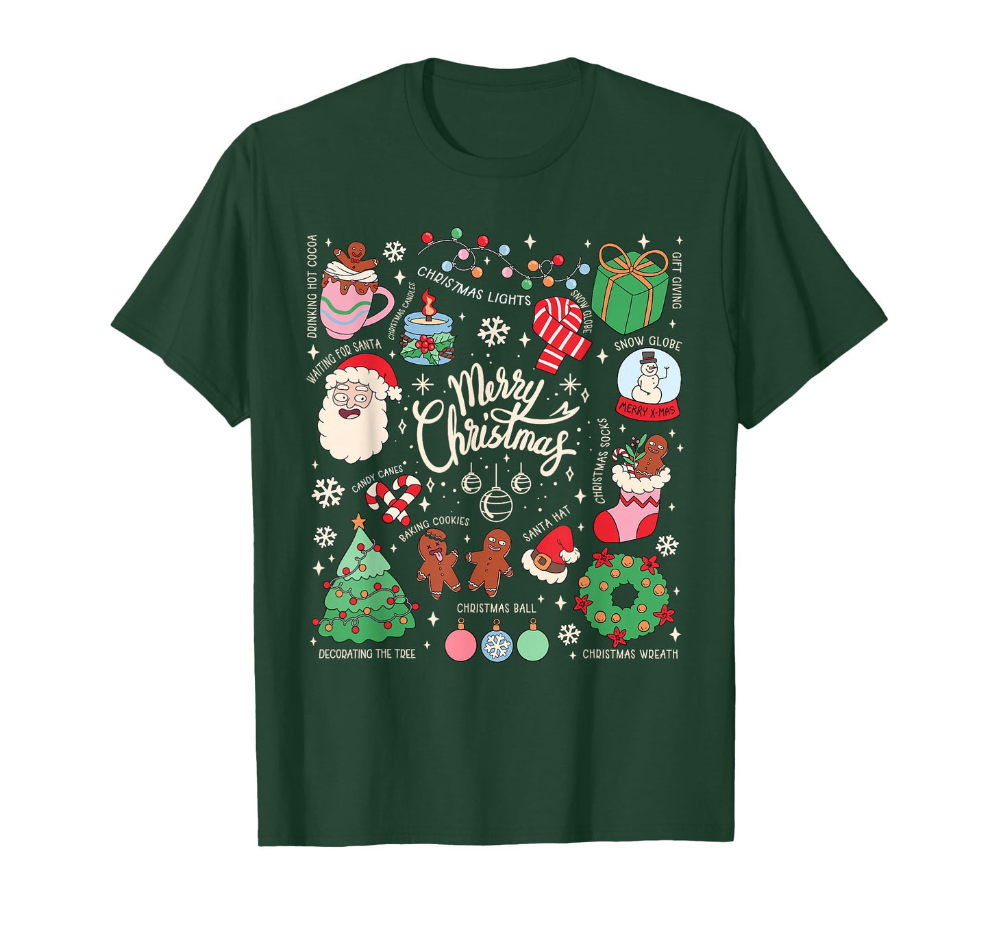 Merry Christmas Lights Santa Hat Xmas Family Matching Pajama T-Shirt