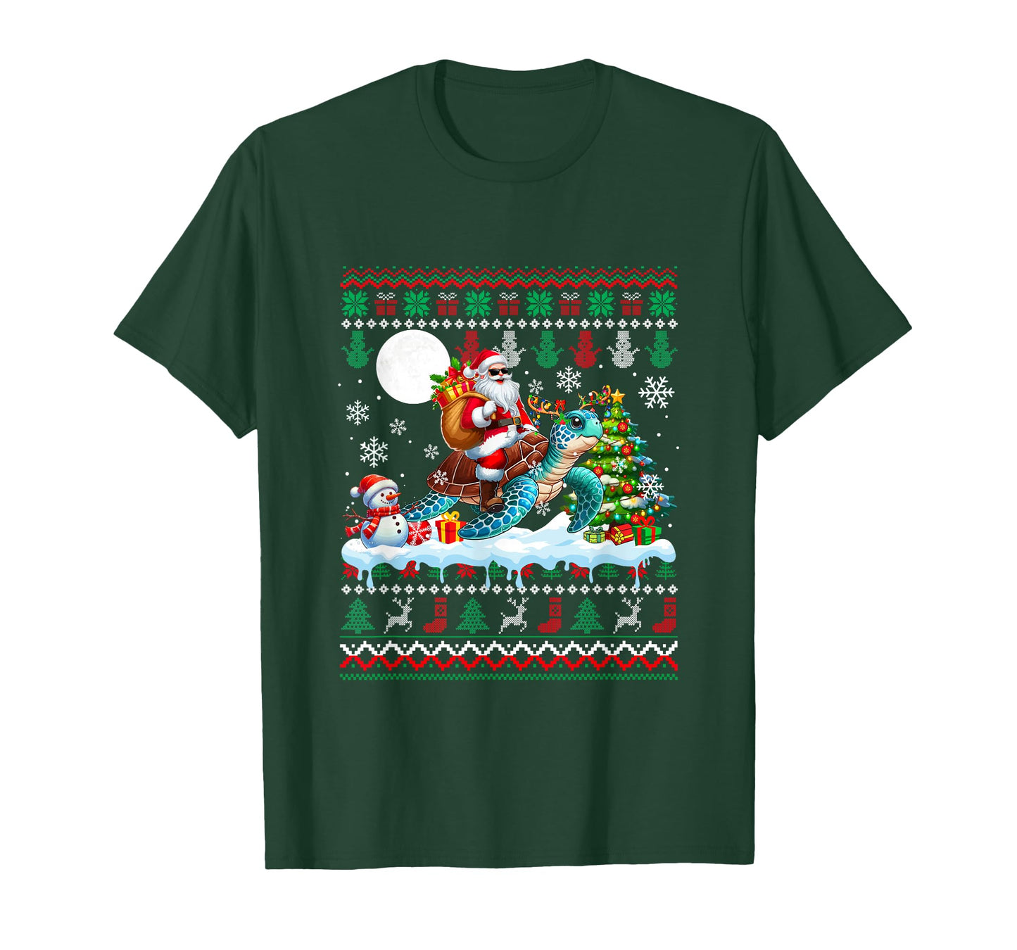 Santa Riding Reindeer Turtle Sweater Xmas Tree Snowman T-Shirt