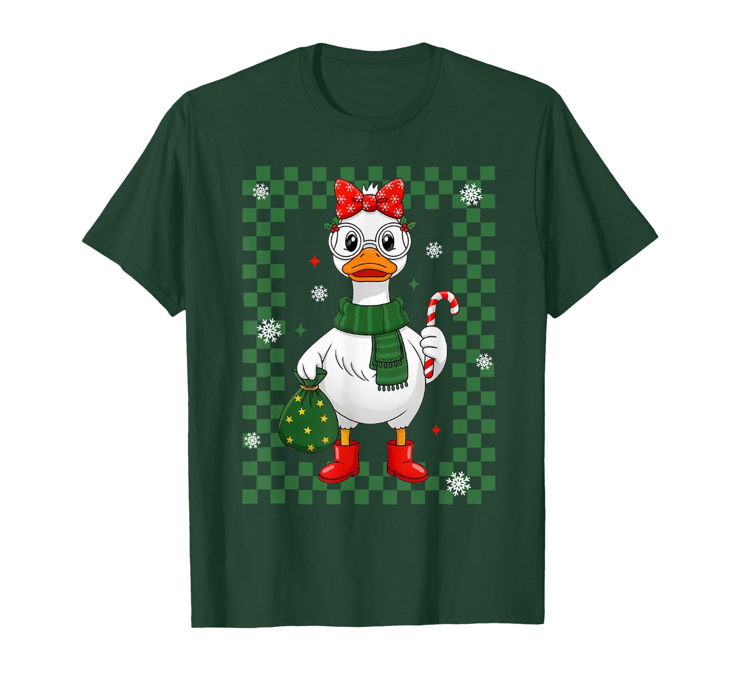 Cute Goose with Candy Cance and Santa Sack Girly Christmas T-Shirt