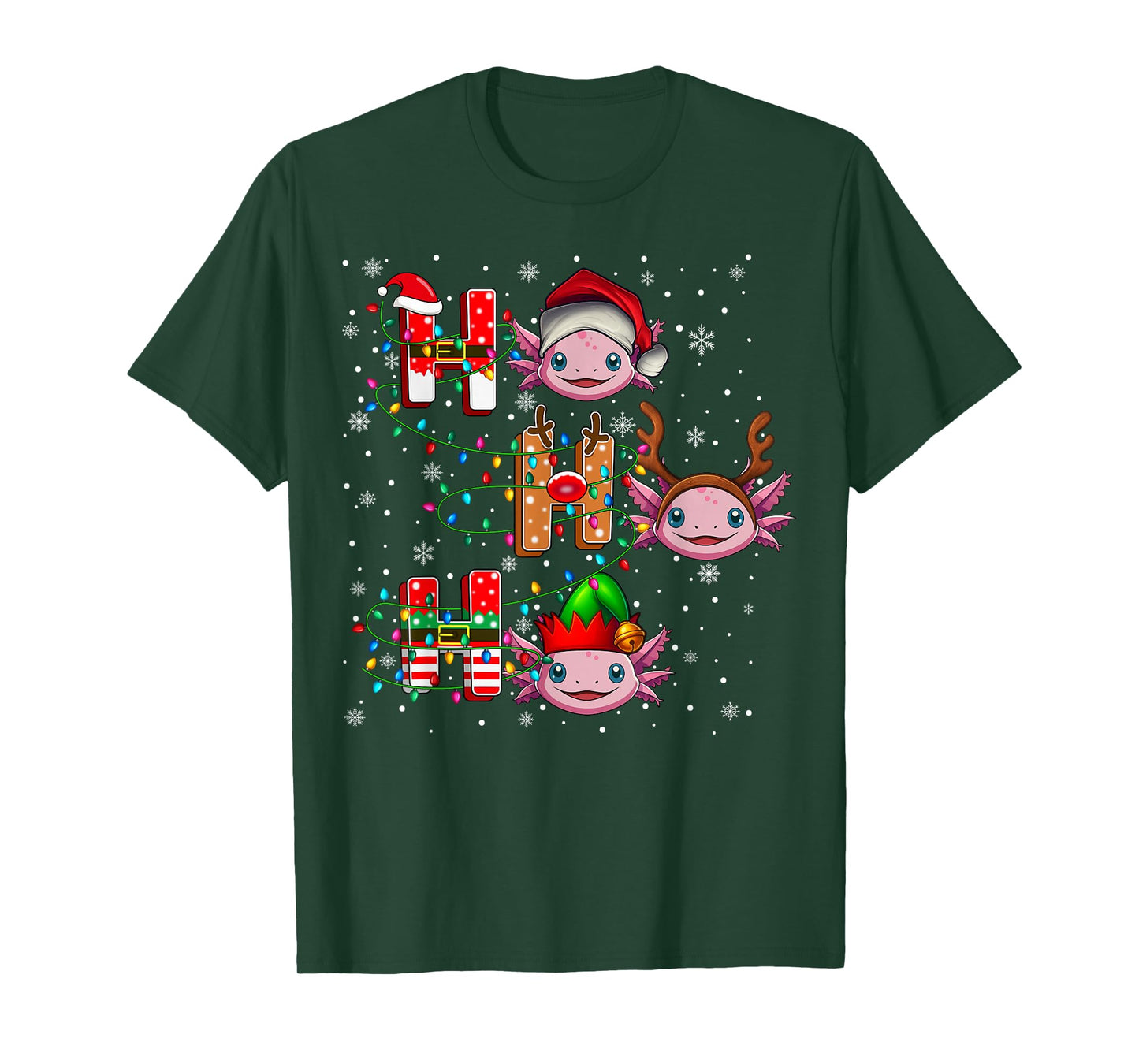 Ho Ho Ho Santa Reindeer Hat Elf Axolotl Animal Christmas T-Shirt
