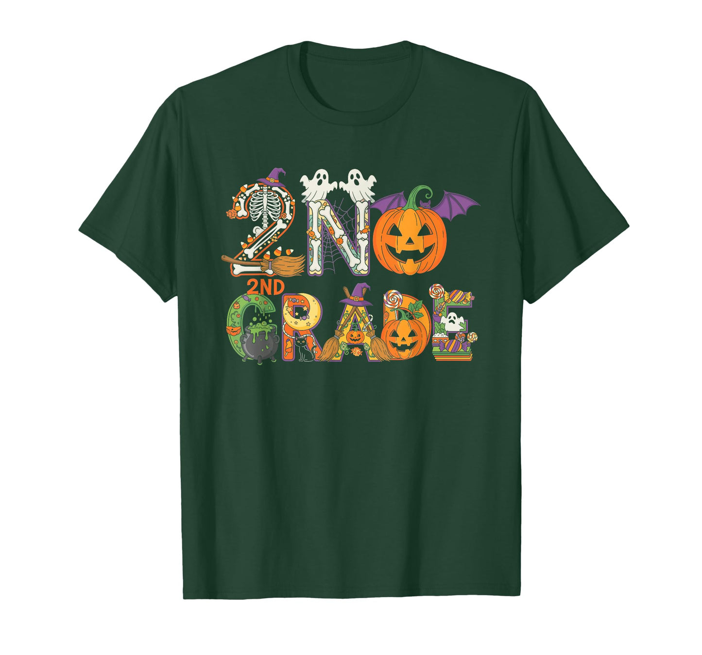 2nd Grade Pumpkin Ghost Skeleton Halloween Kids Mens Womens T-Shirt
