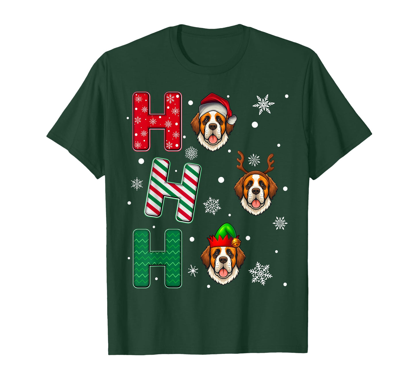 Ho Ho Ho Saint Bernard Dog Matching Christmas Santa Elf Xmas T-Shirt