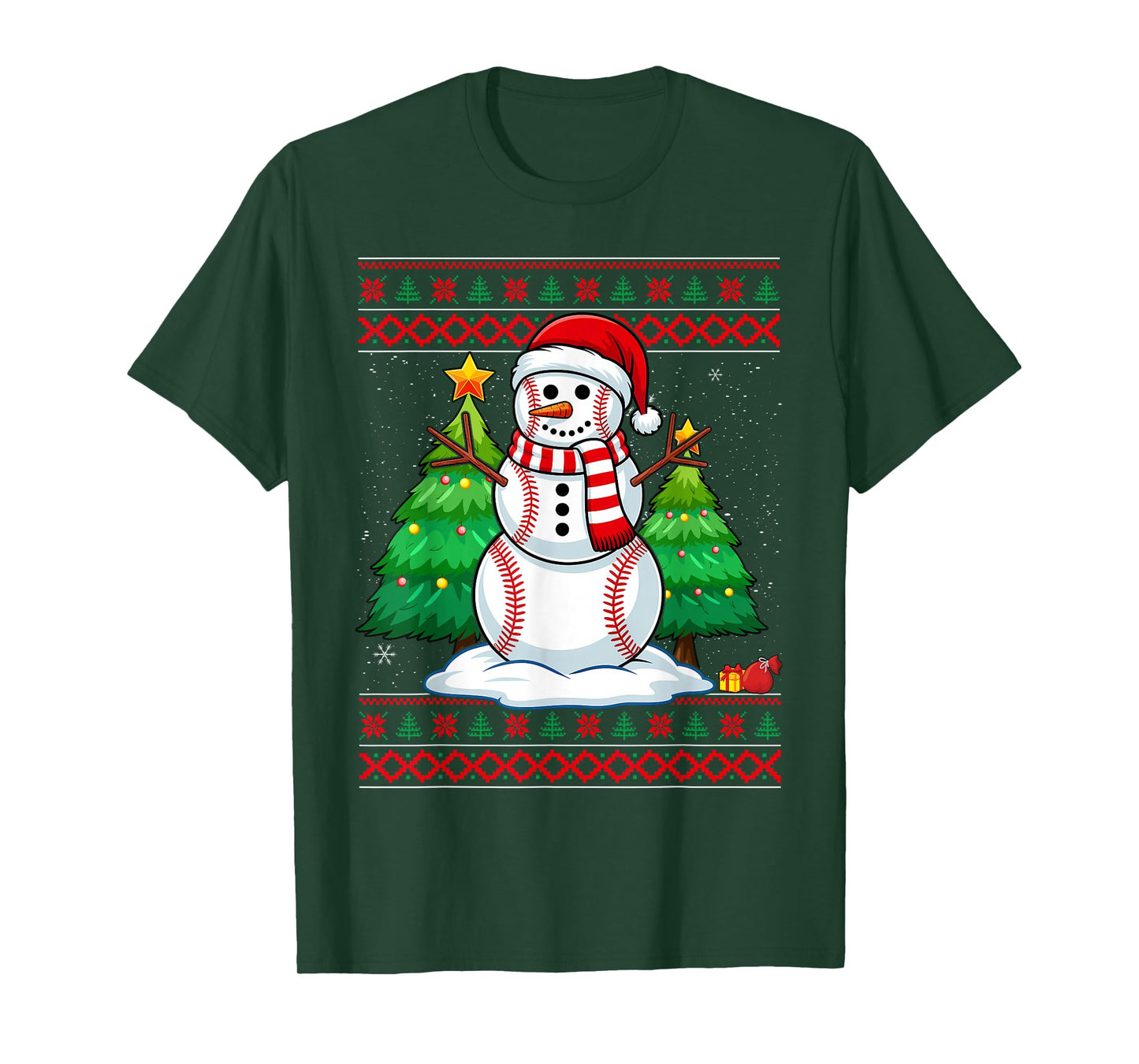 Christmas Baseball Snowman Reindeer in A Santa Hat Pajama T-Shirt