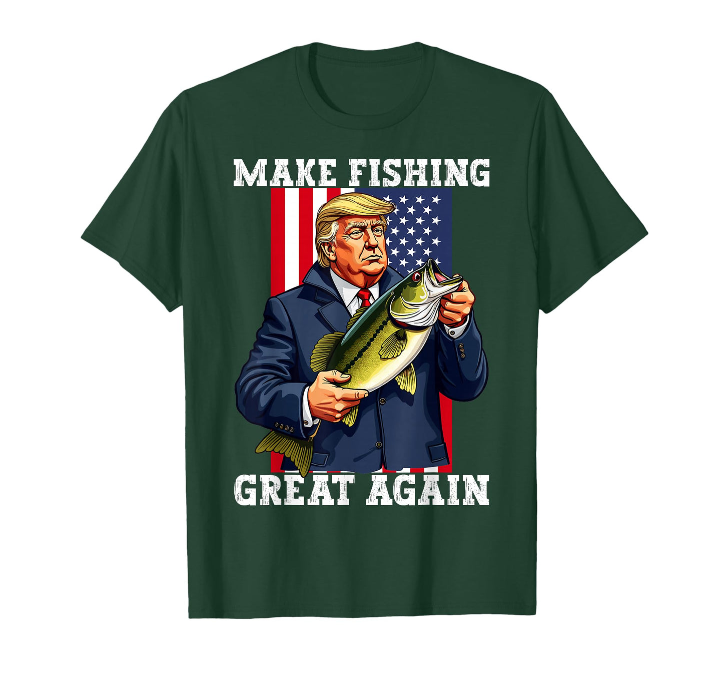 Patriotic Fisherman 'Make Fishing Great Again' Funny Bass Fishing Humor Trump T-Shirt - Black, Unisex-Adults, Short Sleeve, Classic Fit, Cotton Blend, Small