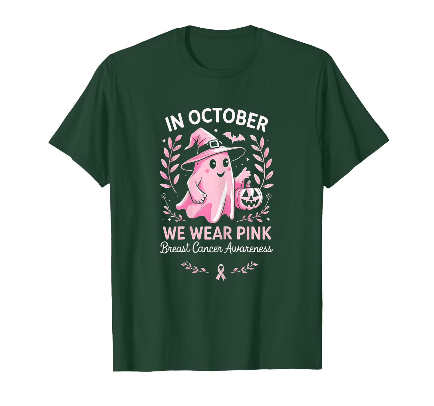 October Breast Cancer Awareness Pink Ghost Tee for Women T-Shirt