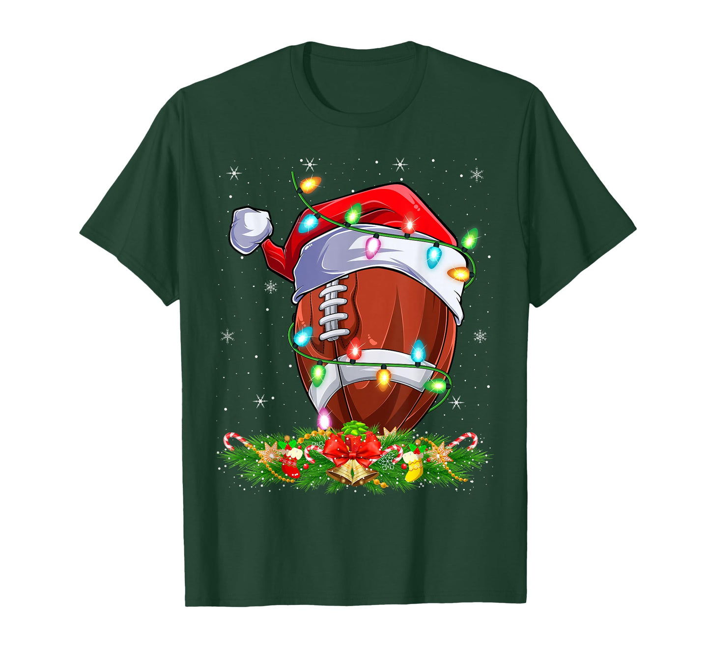 Football Christmas Lights Funny Santa Hat Football Xmas T-Shirt