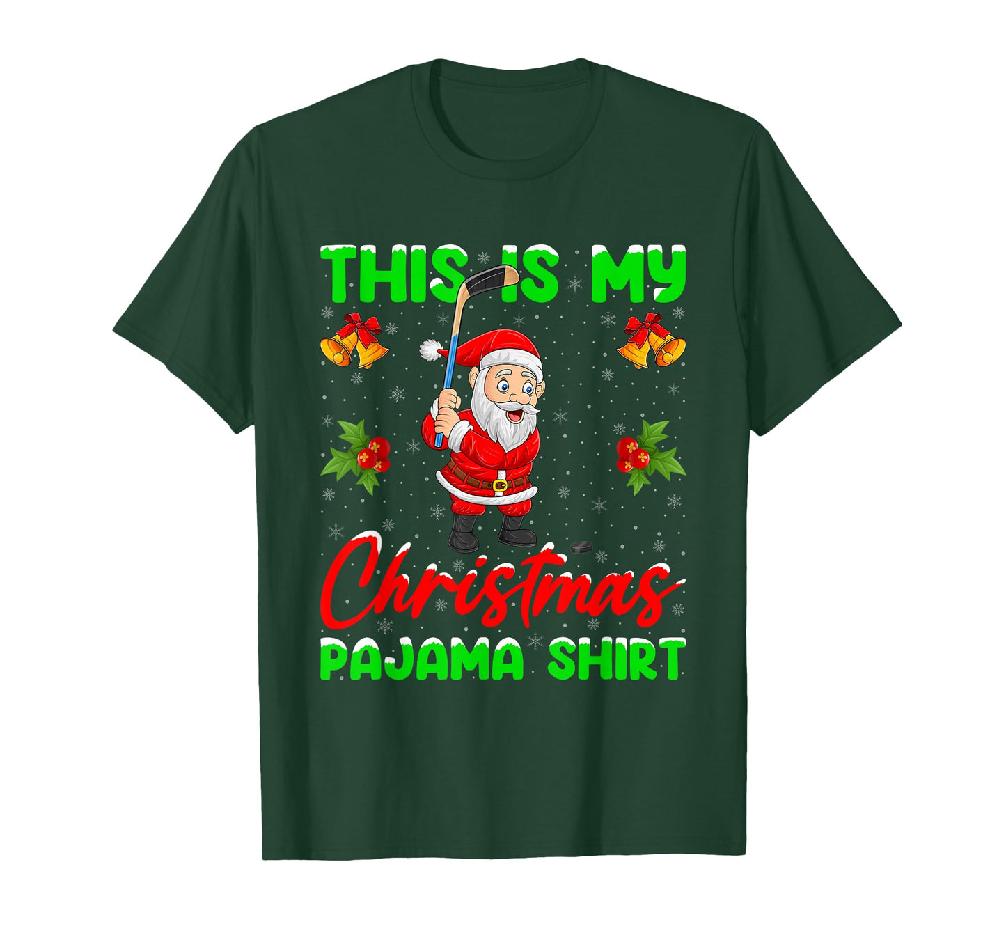 This is My Christmas Pajamas Funny Santa Playing Ice Hockey T-Shirt