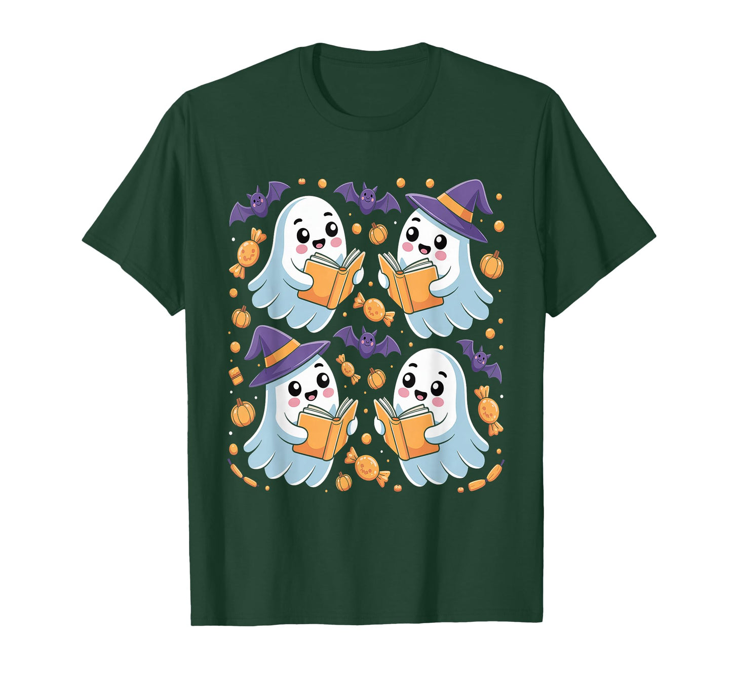Ghost Reading Books Halloween - Spooky Librarian T-Shirt
