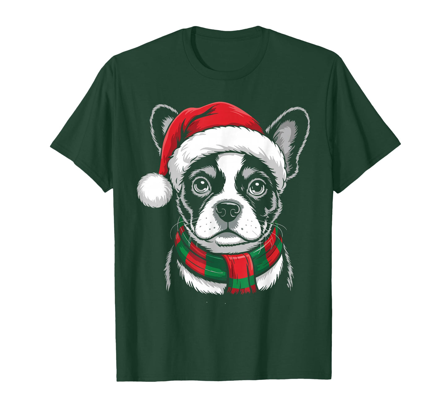 Frenchie Dog Xmas Santa Hat Scarf Christmas Costume T-Shirt
