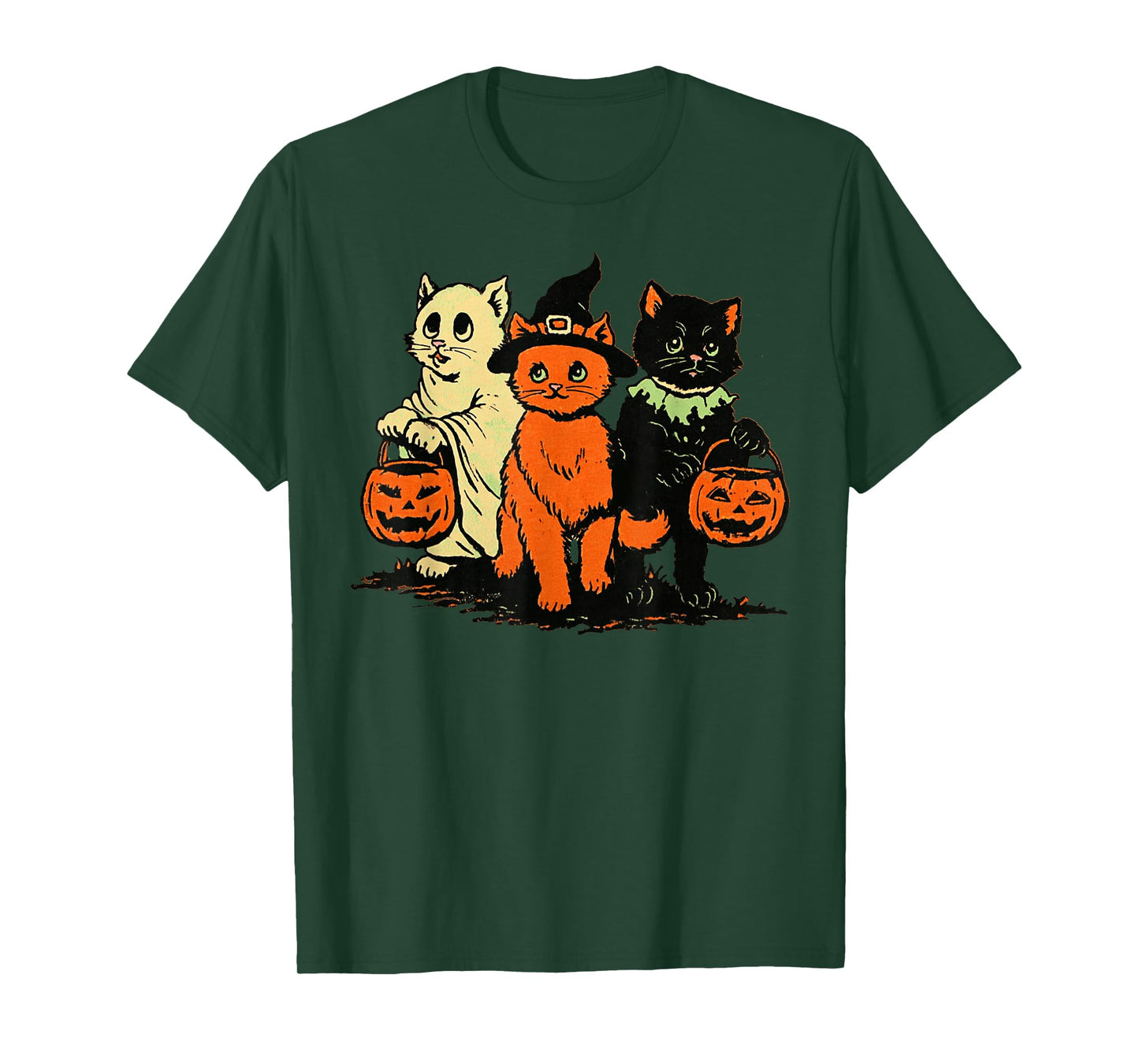 Black Cat Witch Halloween Retro Vintage Pumpkin Scary Women T-Shirt