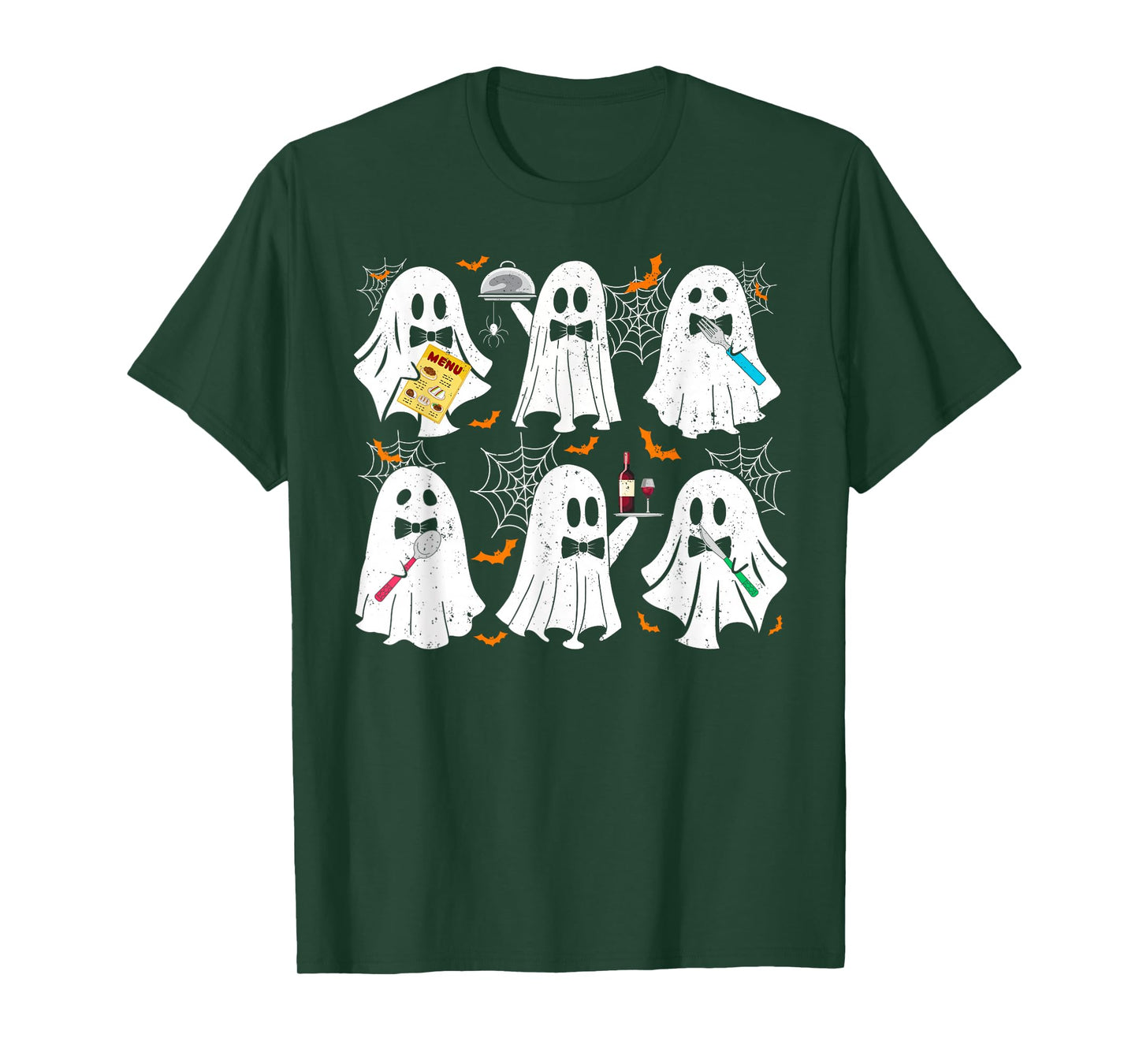 Ghost Waiter Waitress Funny Costume For Halloween Men Women T-Shirt
