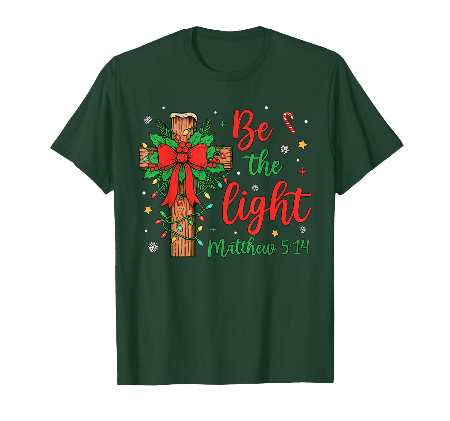 Be The Light Christian Christmas Cross Bow Floral Women T-Shirt