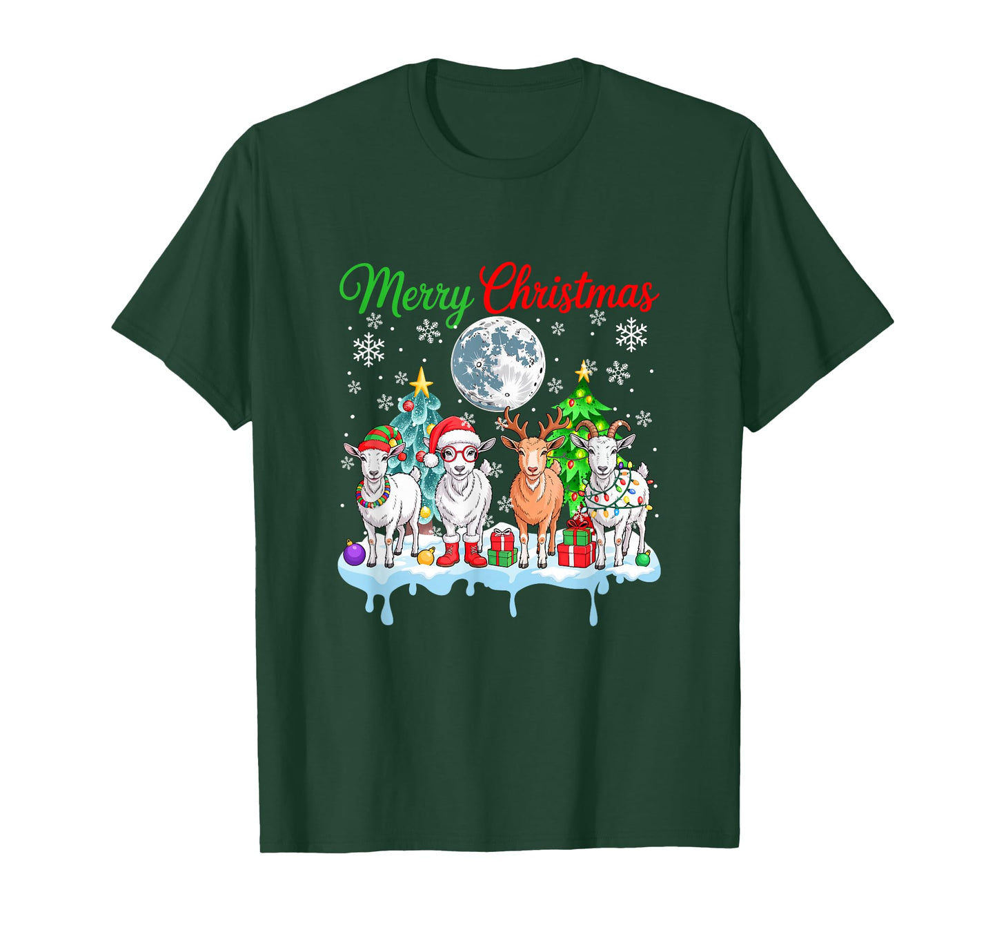 Merry Christmas Snow Group Santa Elf Reindeer Goats Farmer T-Shirt