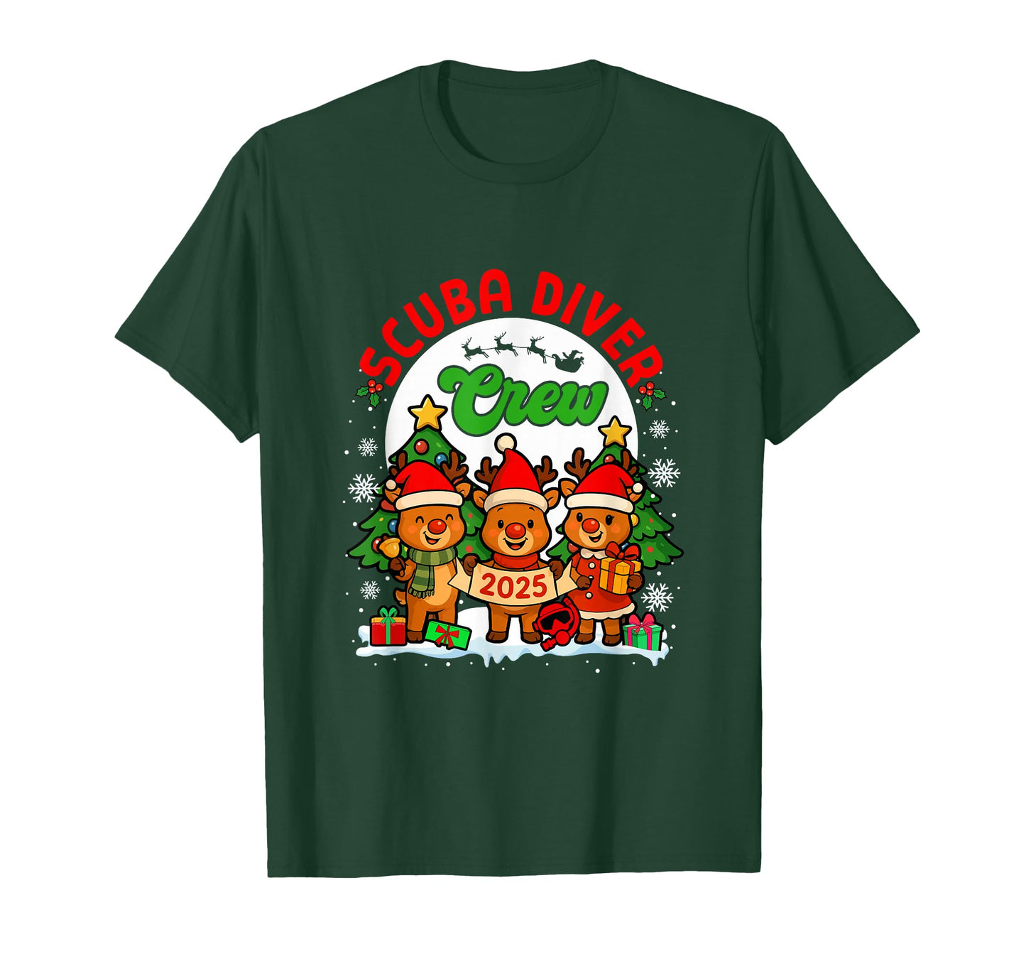 Scuba Diver Crew 2025 Xmas Three Santa Reindeer Job Team T-Shirt