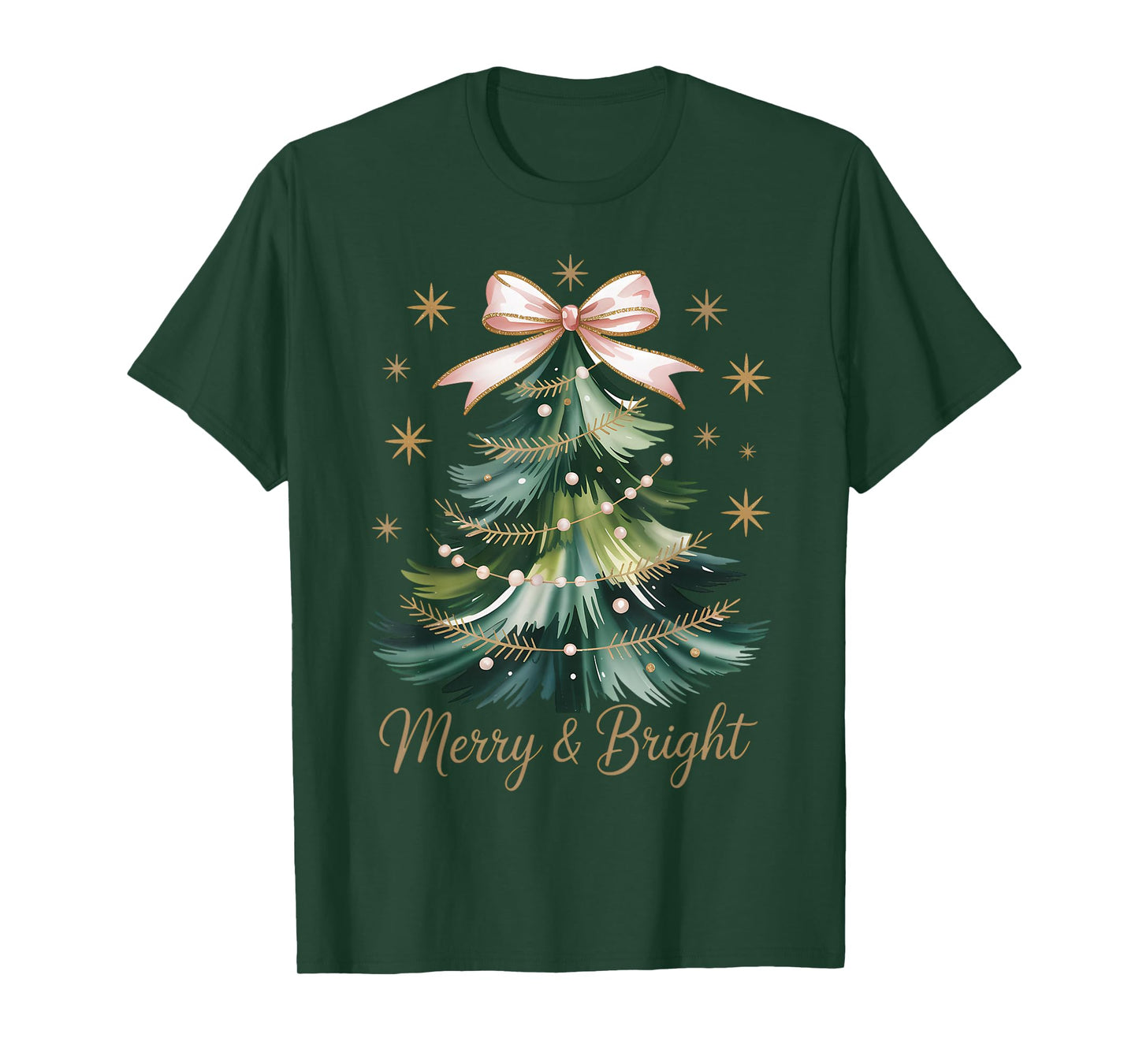 Coquette Bow Christmas Tree Gifts Holiday Girly Outfit Women T-Shirt