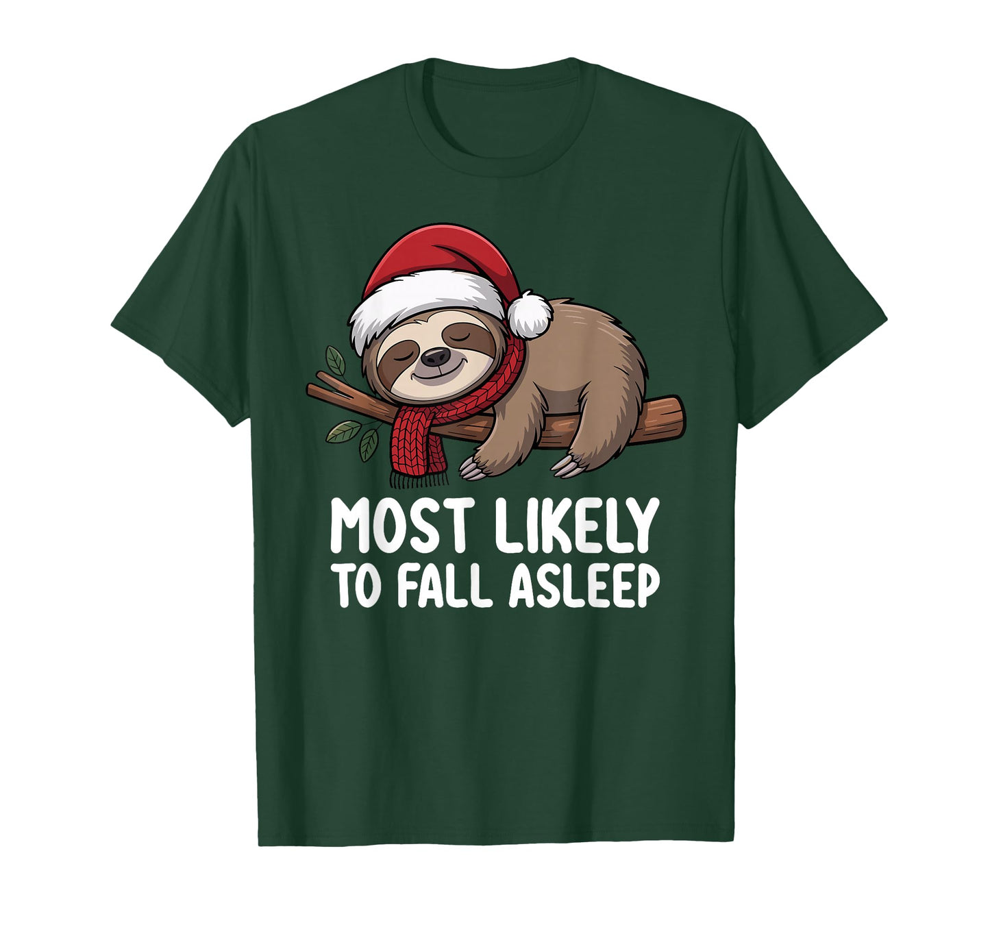 Most Likely to Fall Asleep Sloth Christmas Funny T-Shirt