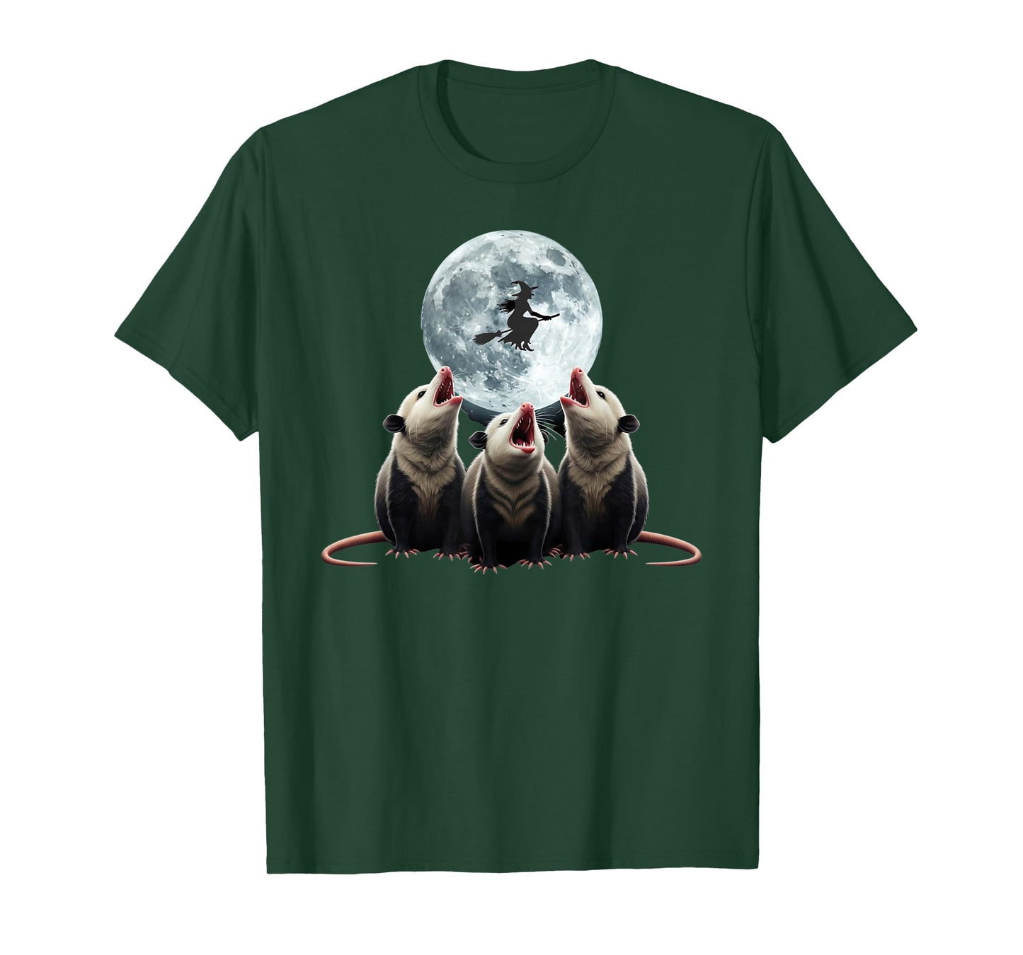 Three Opossum Moon with 3 Possums and Witch Halloween T-Shirt