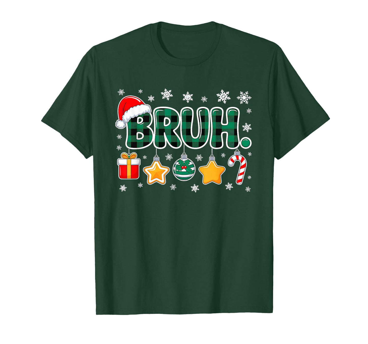 Bruh Funny Christmas Green Plaid Teens Boys Kid Xmas Pajamas T-Shirt