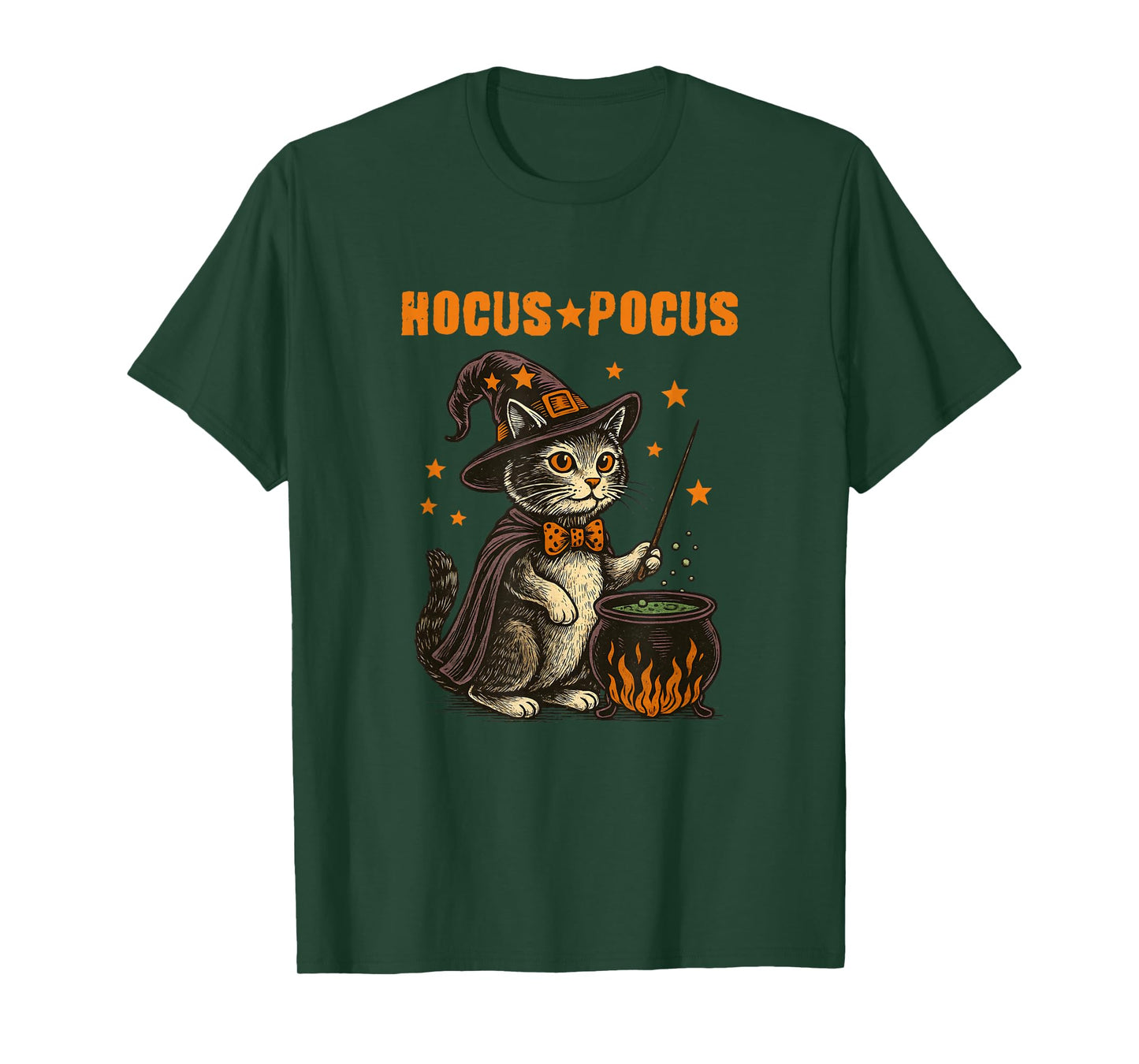 Hocus Pocus Halloween Cat Witch Hat Magic Cauldron Vintage T-Shirt