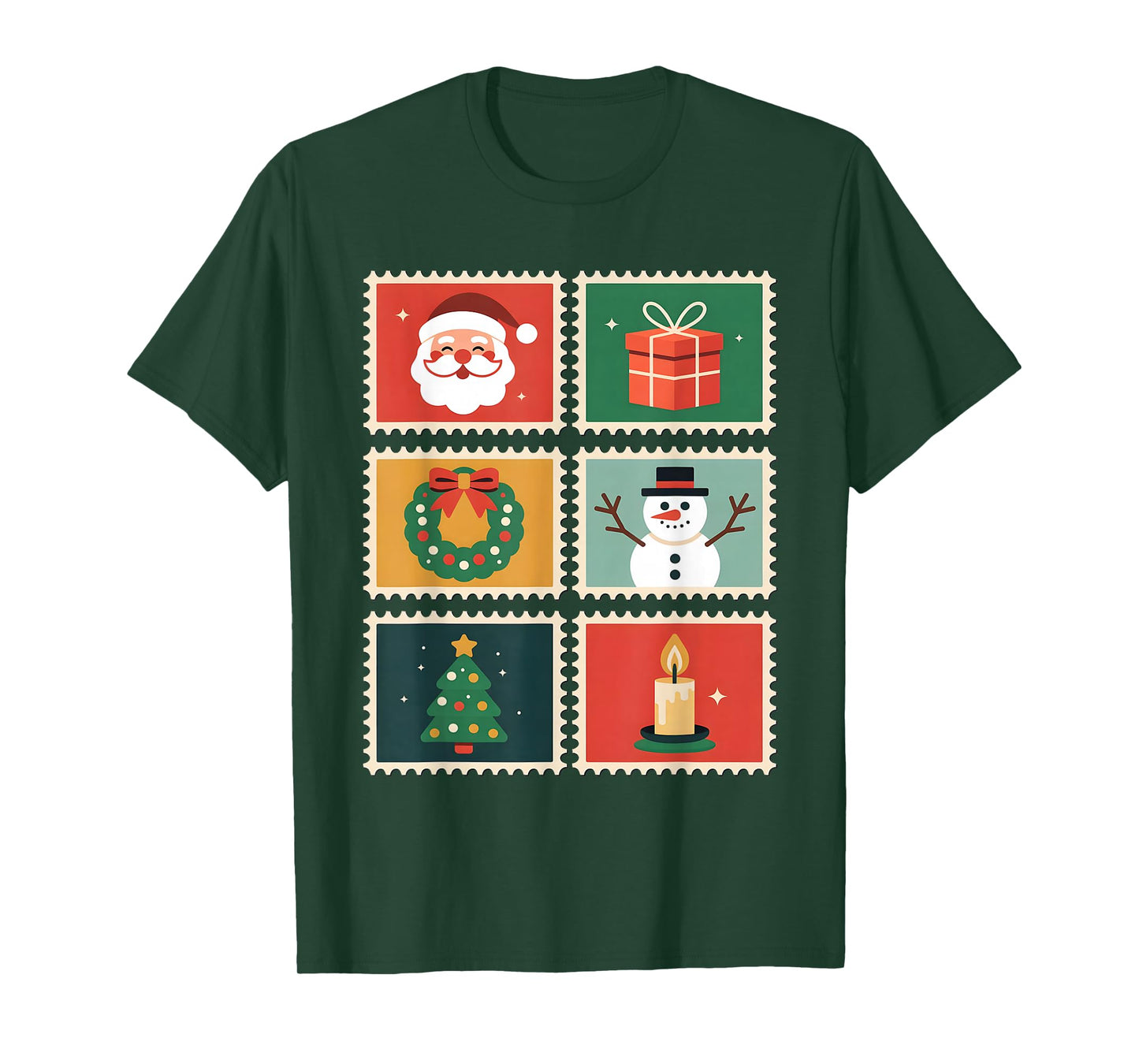 Vintage Christmas Stamps Santa Tree Wreath Holiday T-Shirt