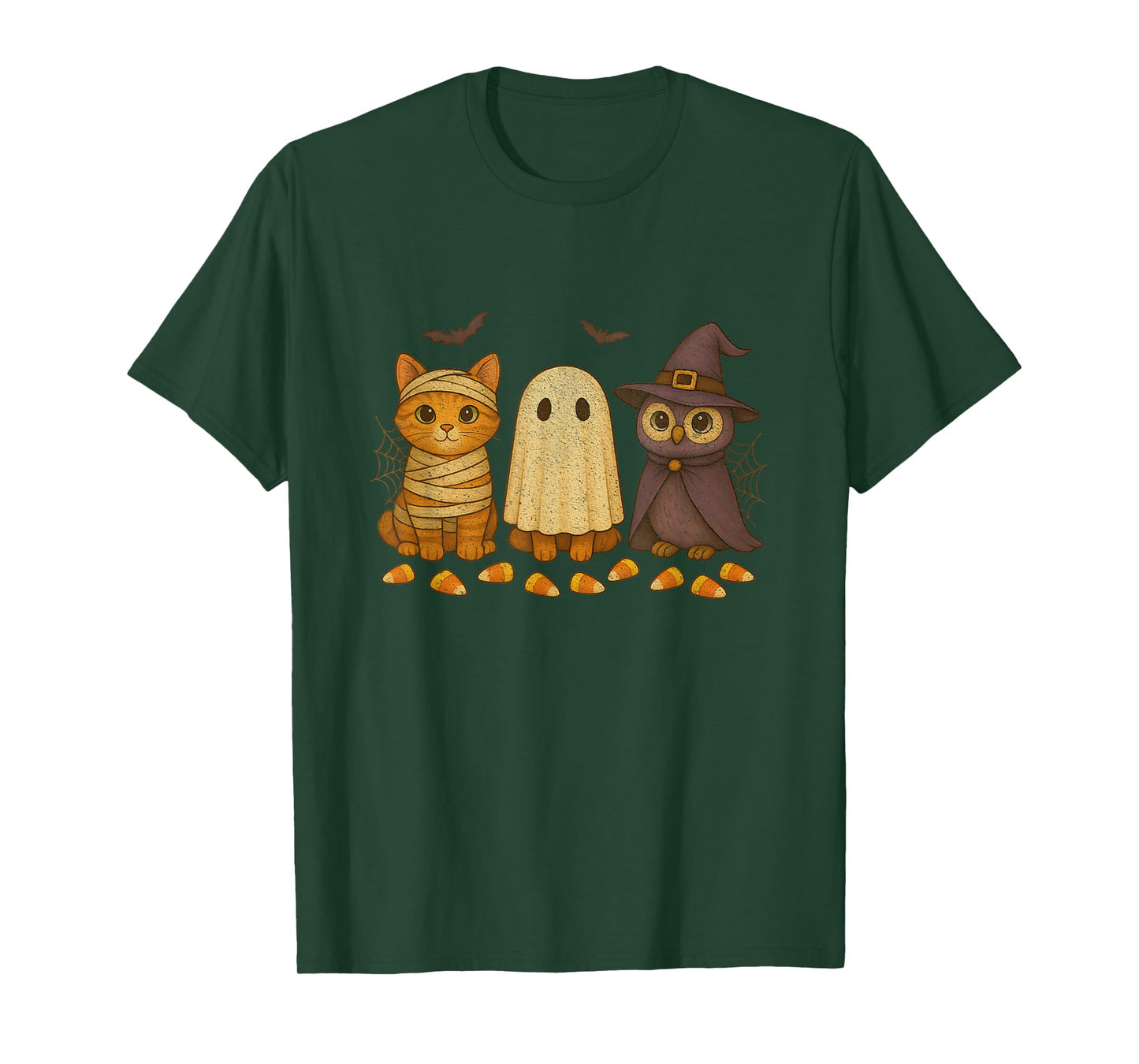 Cute Retro Halloween Mummy Cat, Dog Ghost & Spooky Witch Owl T-Shirt