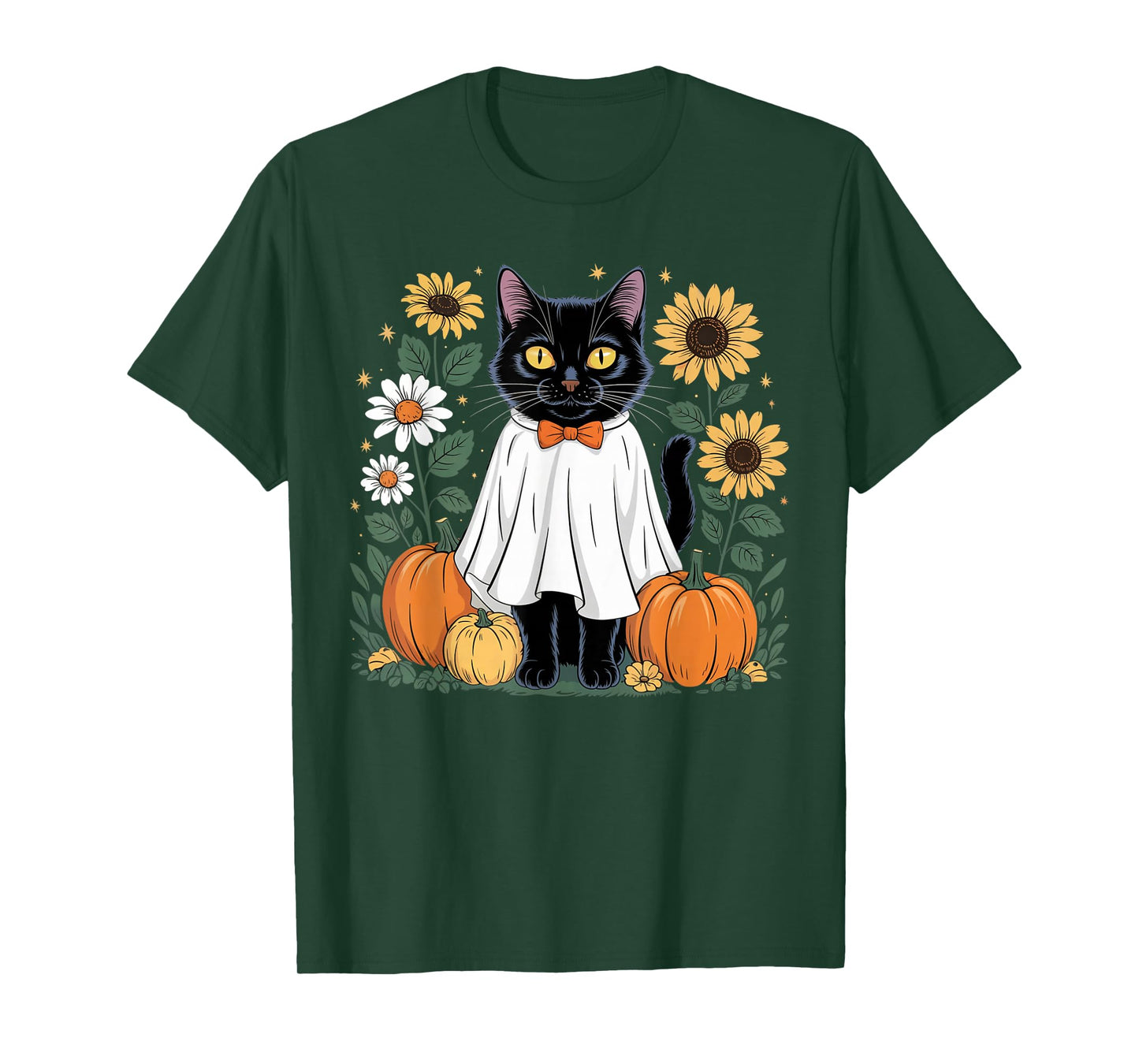 Womens Halloween Ghost Black Cat Ghost Halloween Girls T-Shirt