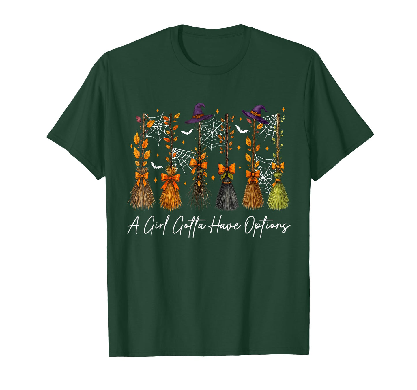 A Girl's Gotta Have Options Fall Bow Floral Broom Halloween T-Shirt