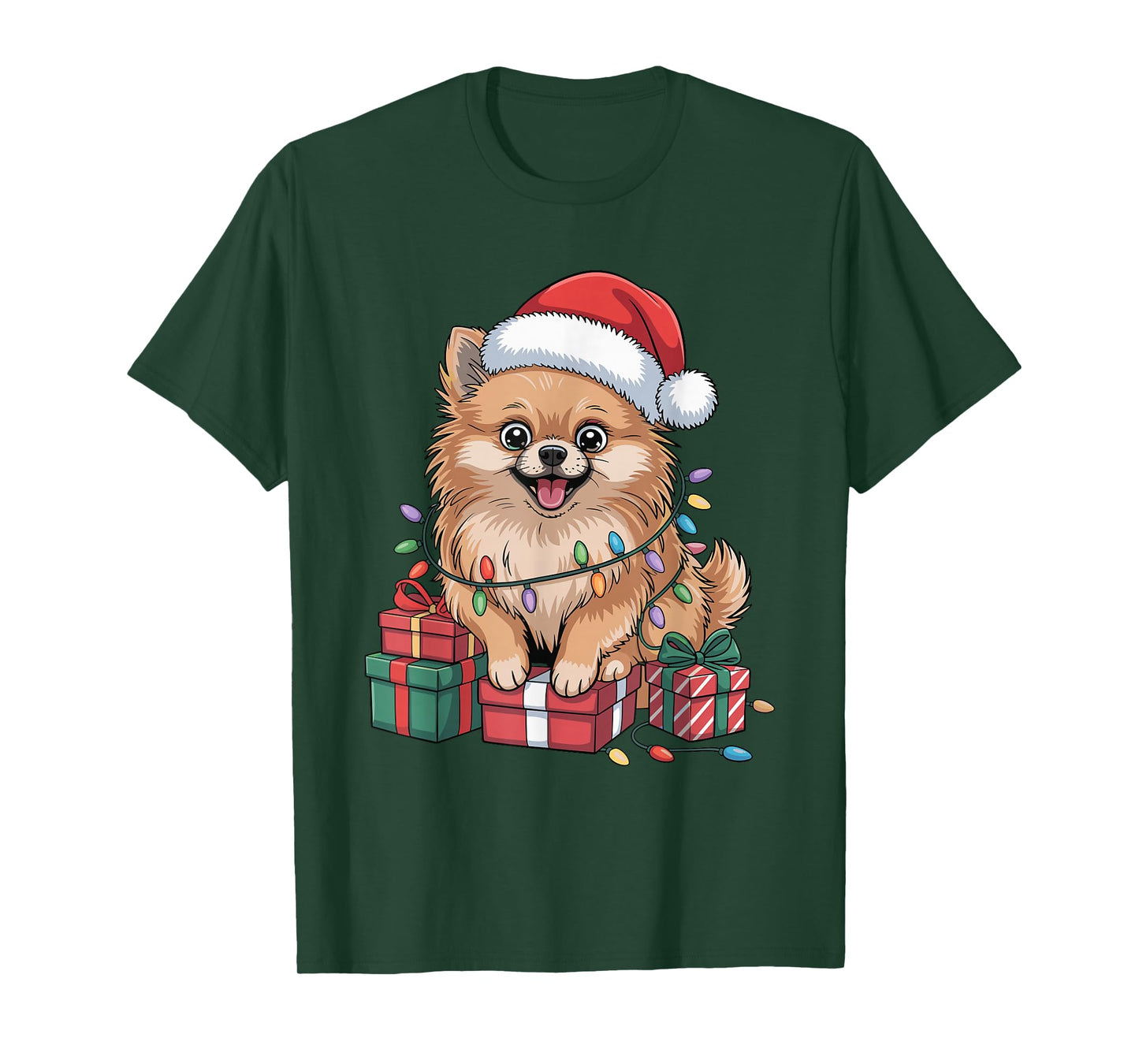 Cute Pomeranian Santa Hat Christmas Pom Dog Lover Holiday T-Shirt