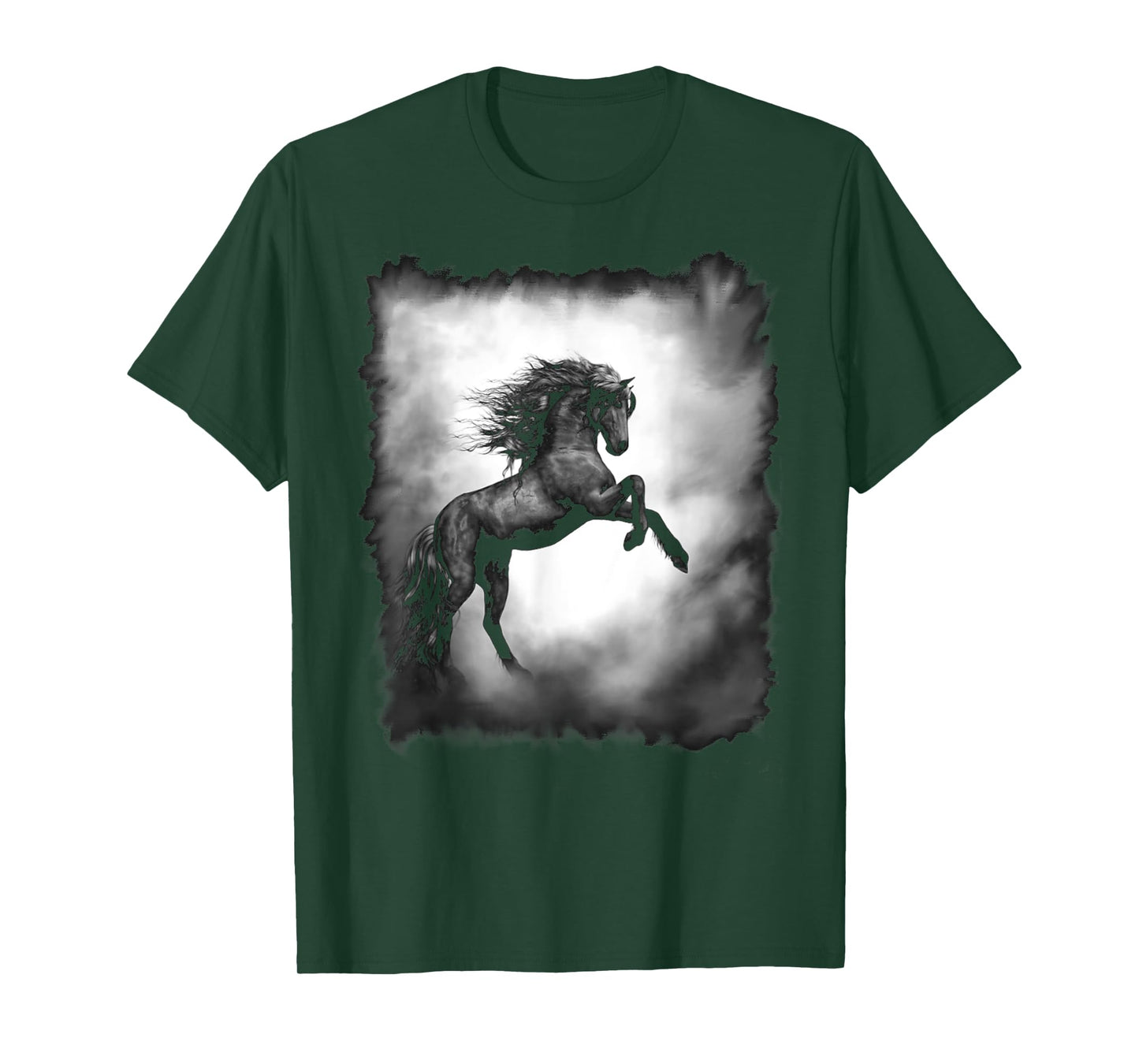 Black Wild Stallion Horse Rearing up with flowing mane T-Shirt