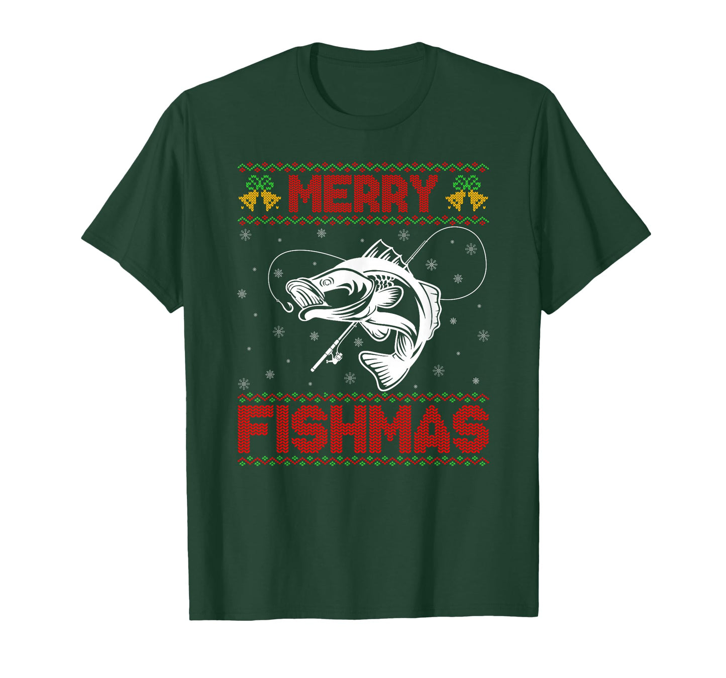 Merry Fishmas Ugly Xmas Sweater Bass Fish Fishing Christmas T-Shirt