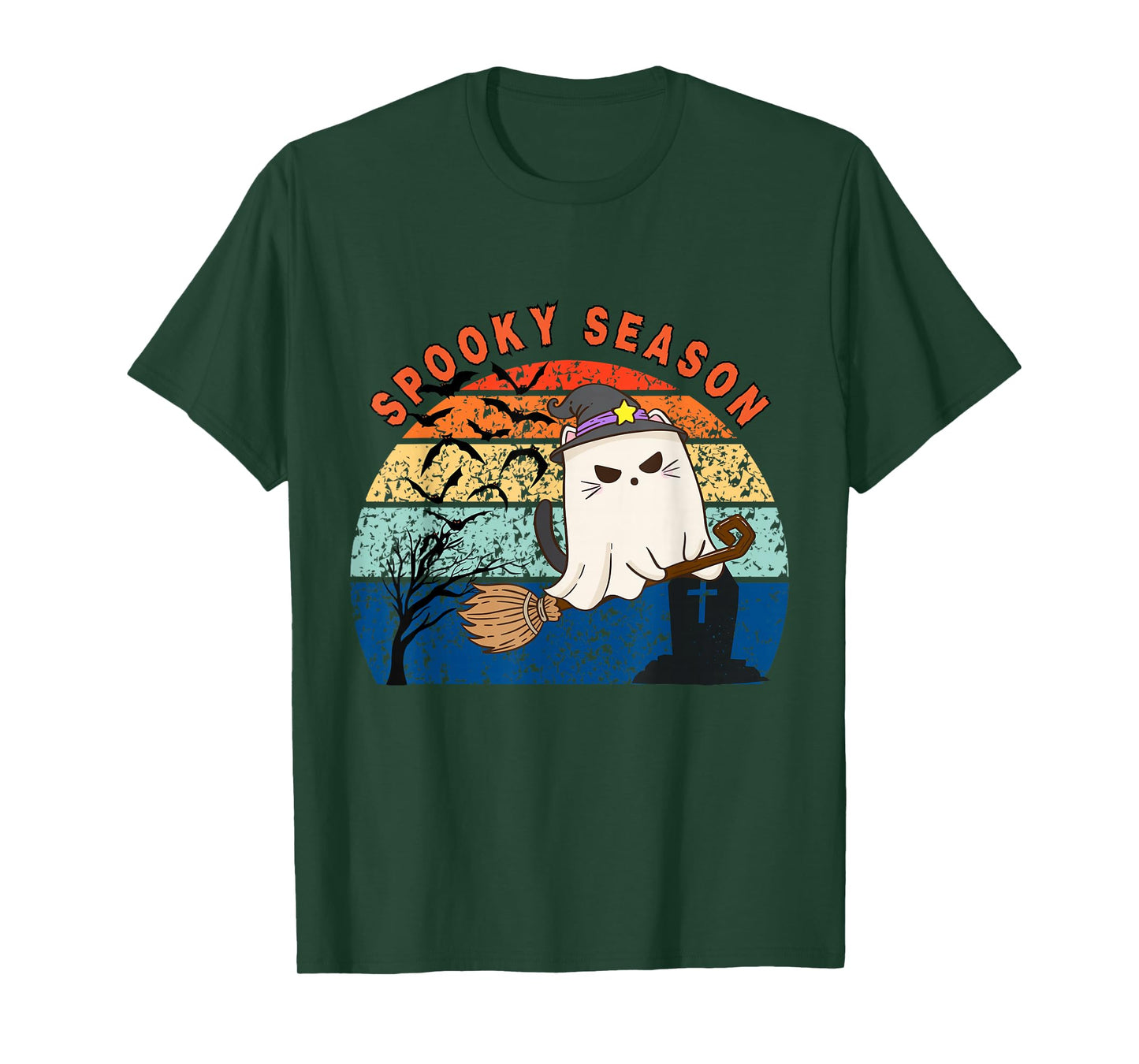 Spooky Season Ghost Cat Witch Halloween Cute Silly T-Shirt