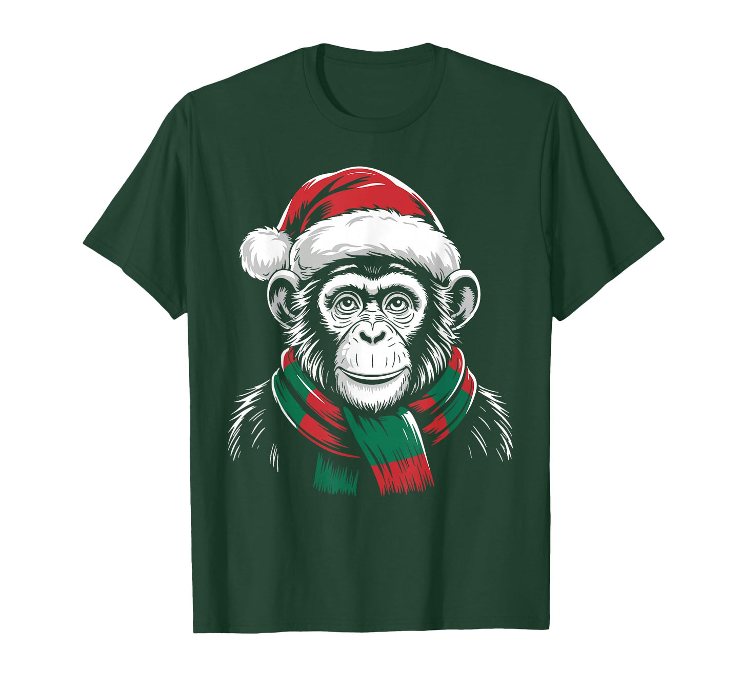 Chimpanzee Xmas Santa Hat Scarf Christmas Costume T-Shirt