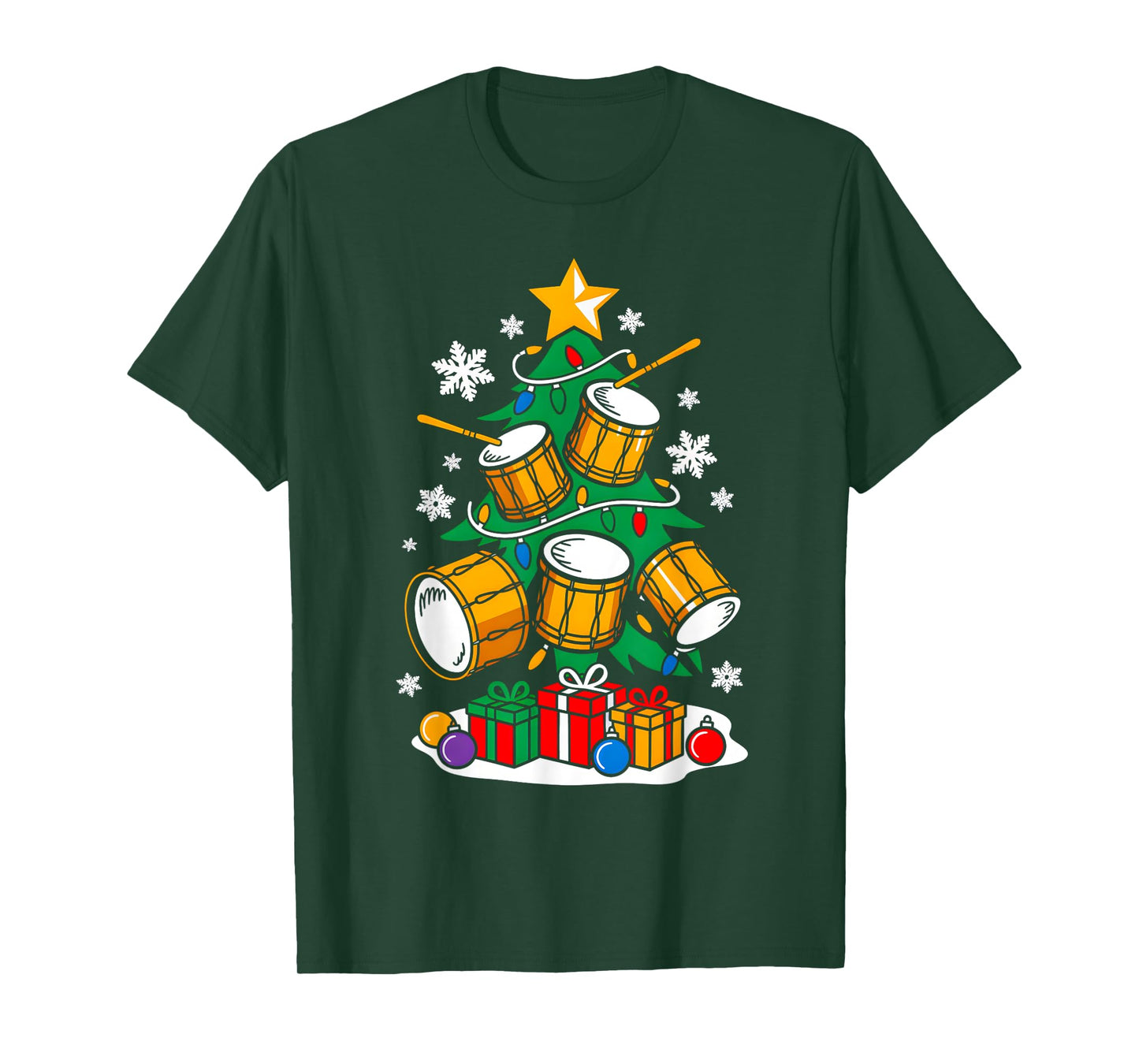 Christmas Drummer Player Xmas Tree Funny Music Lover Santa T-Shirt