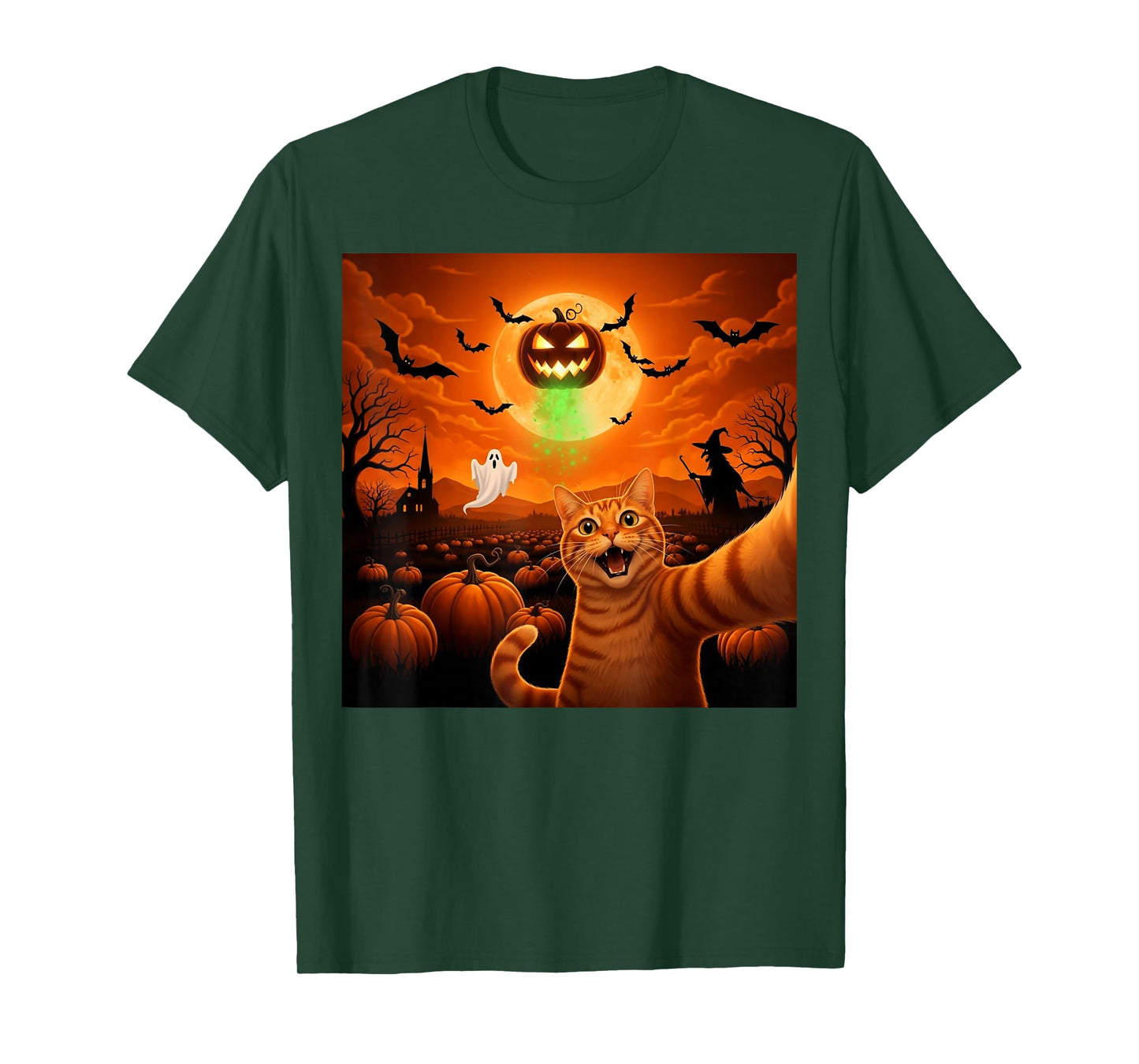 Halloween Cat Selfie Pumpkin Moon Scene T-Shirt