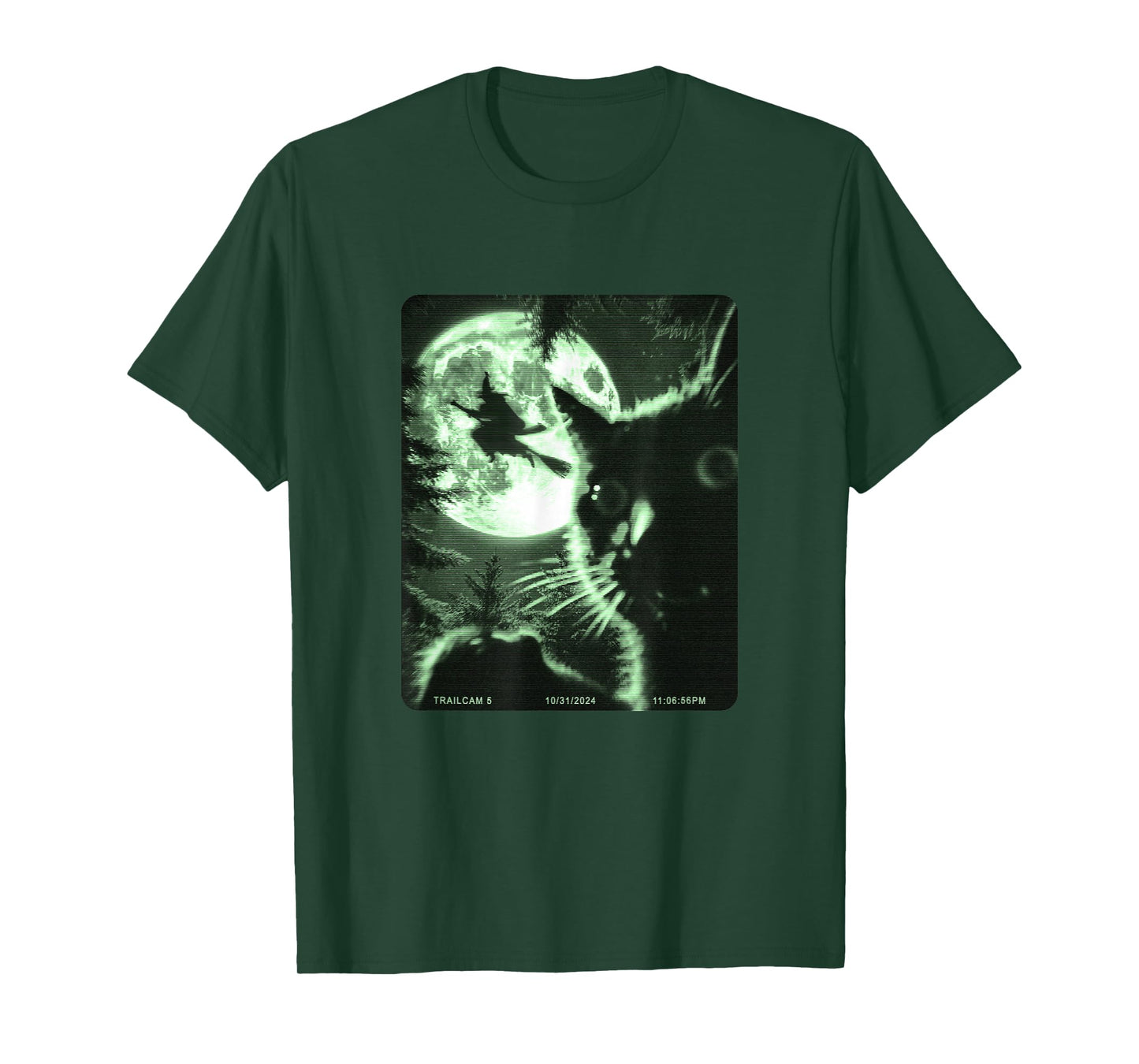 Wildlife Camera Cat Selfie Witch On Broomstick Halloween T-Shirt