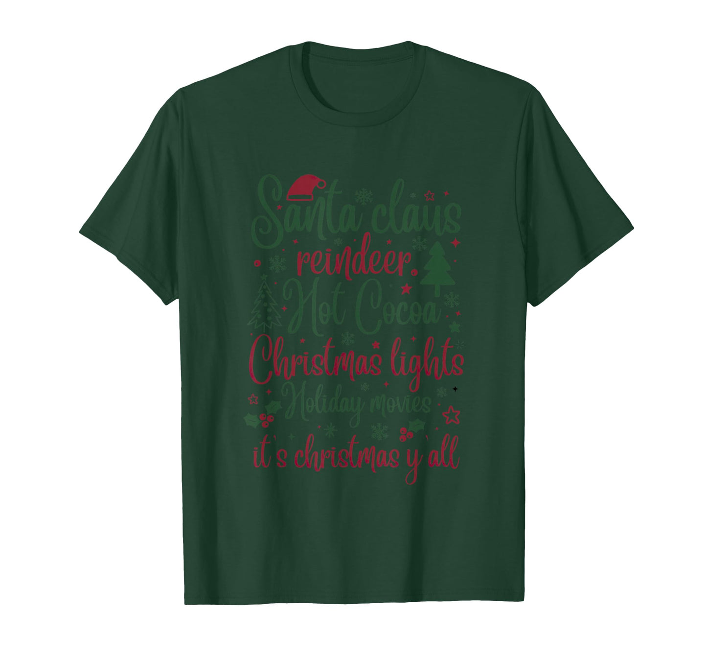 Santa Claus Reindeer Hot Cocoa Christmas Lights T-Shirt