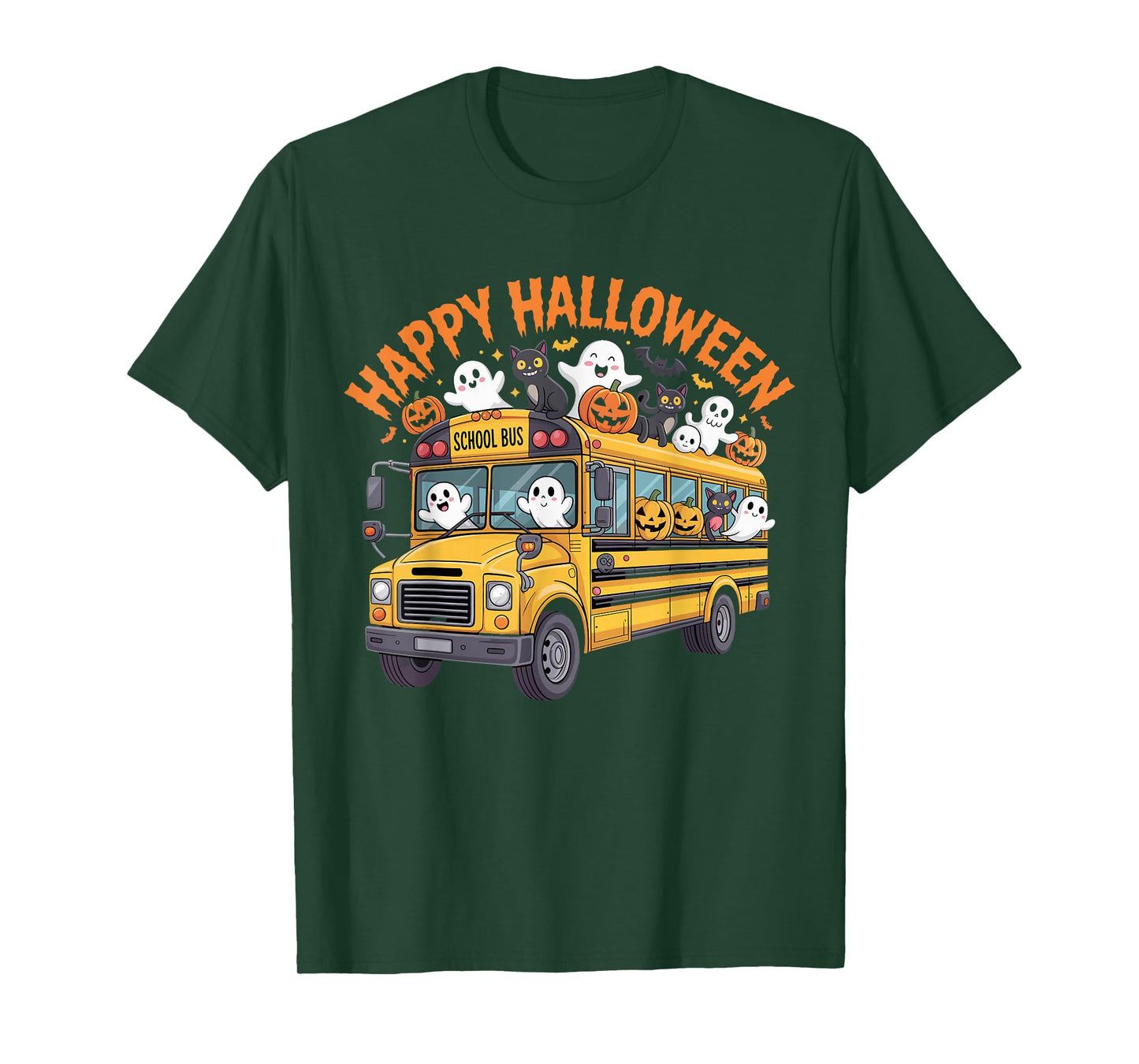Teacher Halloween School Bus Driver Cute Ghost Witch Party T-Shirt