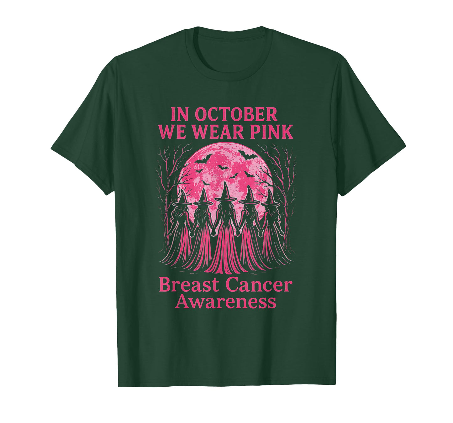 in October We Wear Pink Witch Breast Cancer Awareness T-Shirt
