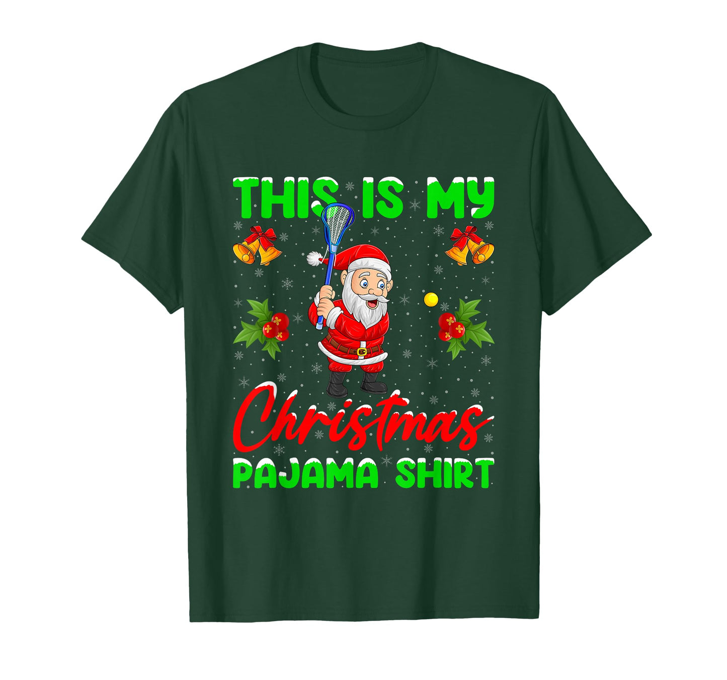 This is My Christmas Pajamas Funny Santa Playing Lacrosse T-Shirt
