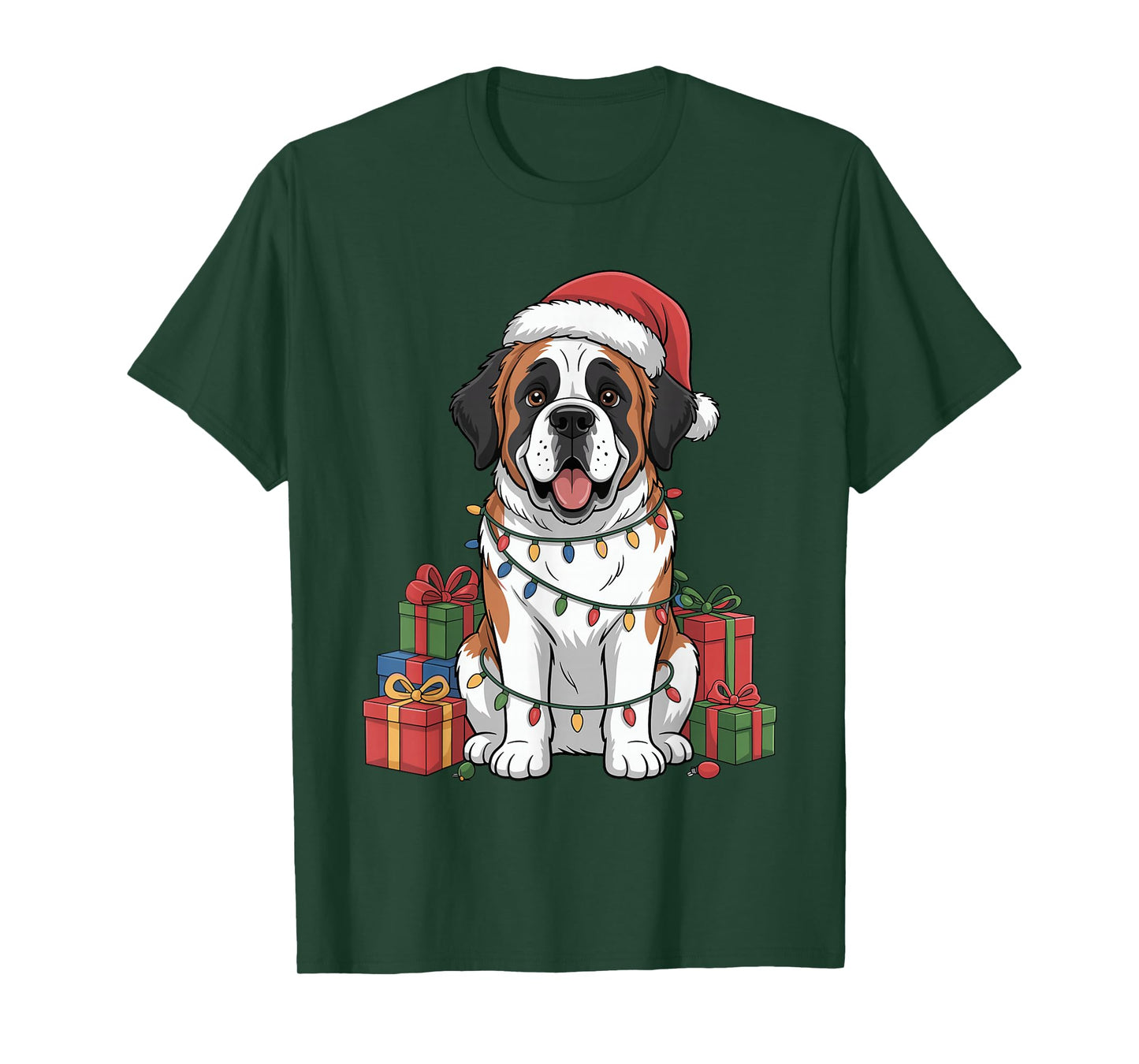 Cute Saint Bernard Santa Hat Christmas Dog Lover Holiday T-Shirt